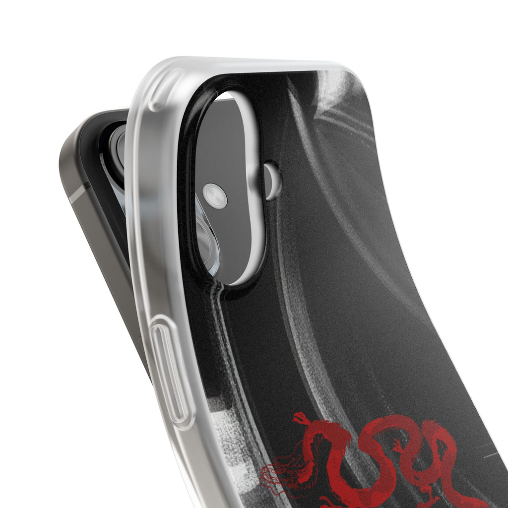 Flexi Phone Case — Black Smoke Background with Red Dragon