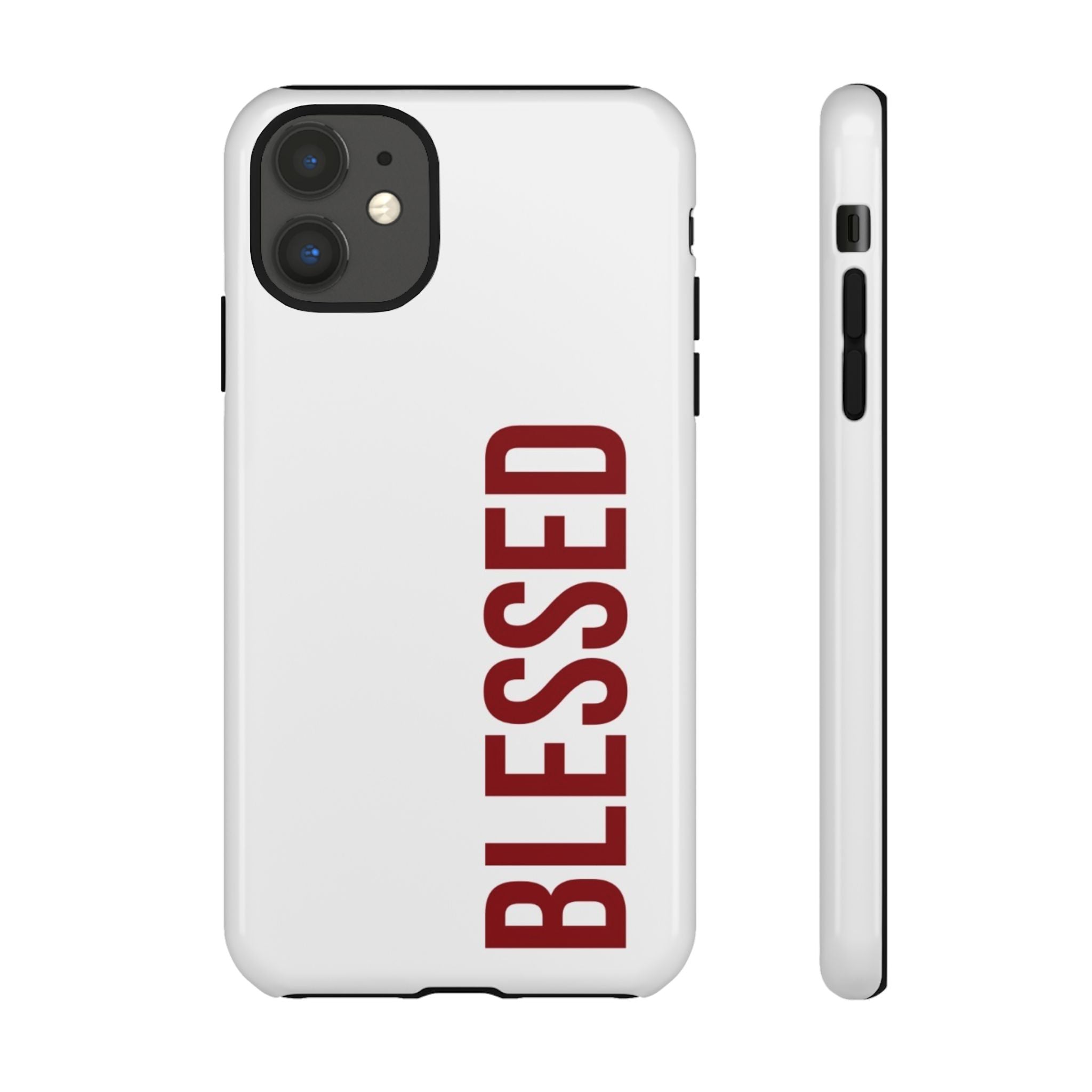 Blessed Vertical Phone Case — Protective Slim iPhone Cover with Red 'BLESSED' Text