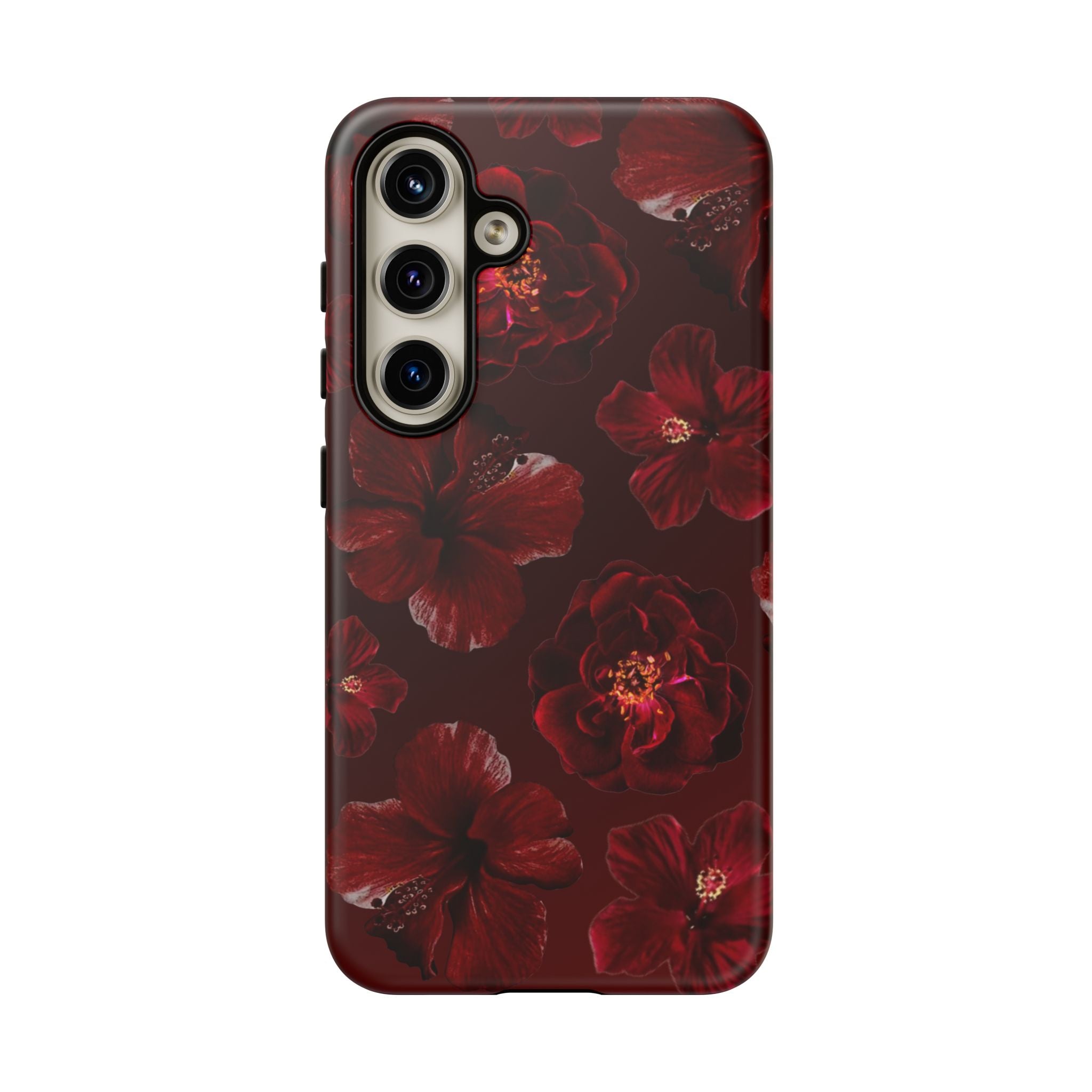 Dark Red Floral Phone Case – Protective Tough Case with Burgundy Roses