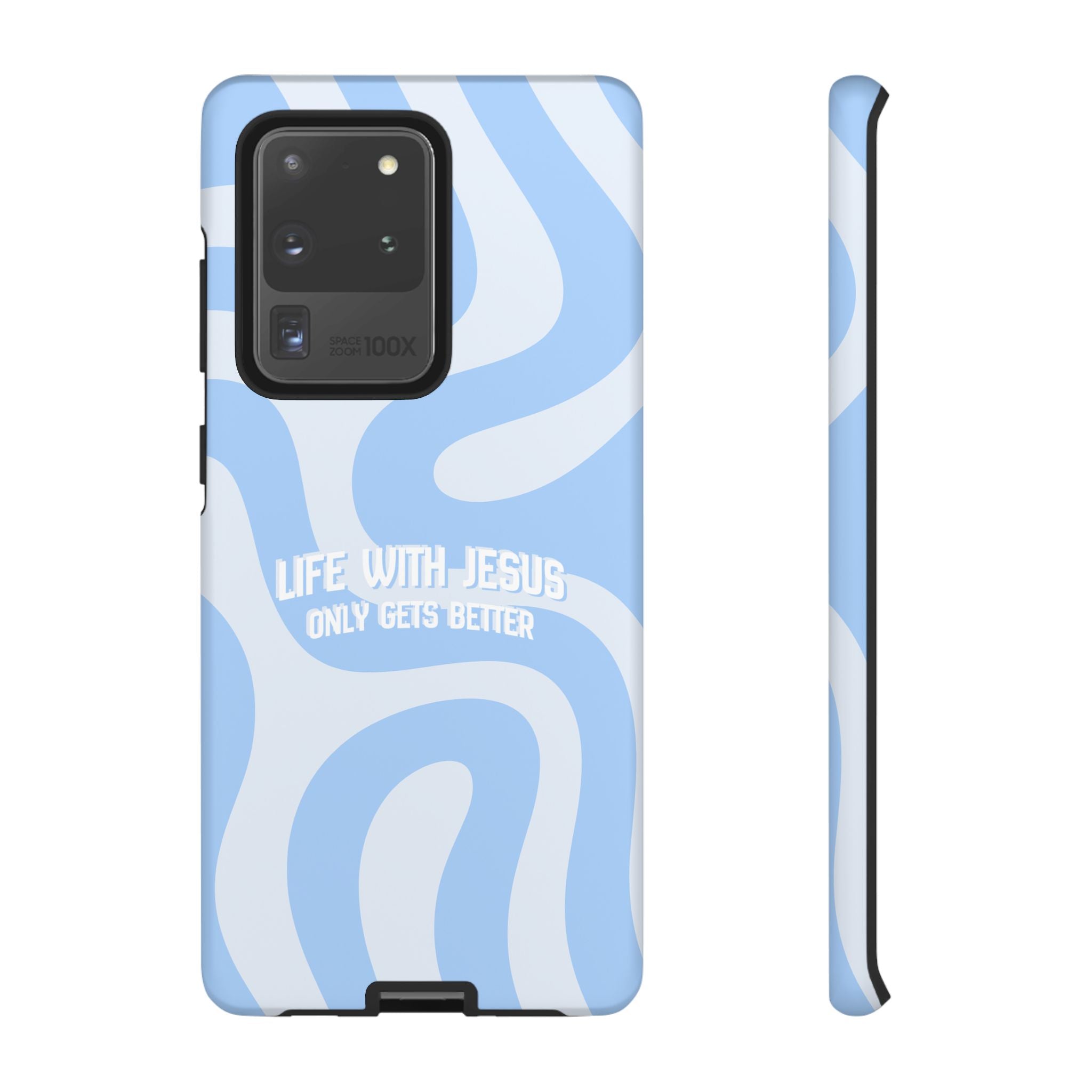 Blue Swirl Phone Case - "Life With Jesus Only Gets Better" Christian iPhone Cover