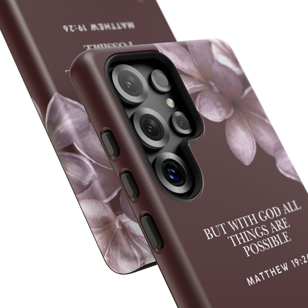 But With God All Things Are Possible — Floral Bible Verse Christian Tough Phone Case