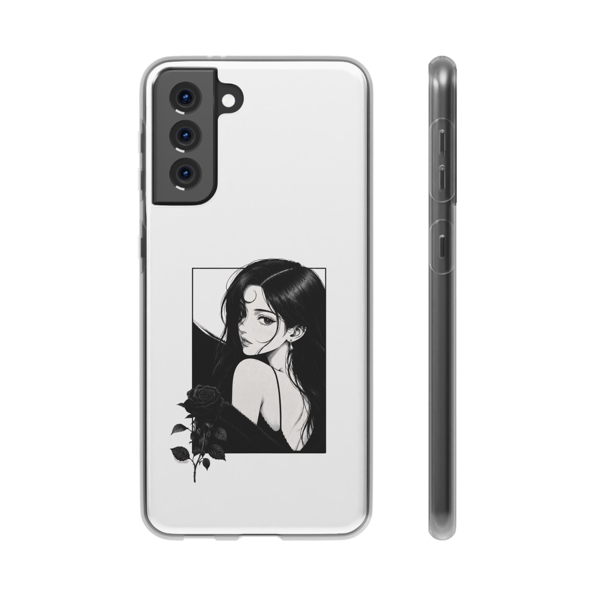 Anime Girl Noir Black Rose Illustration Flexi Case