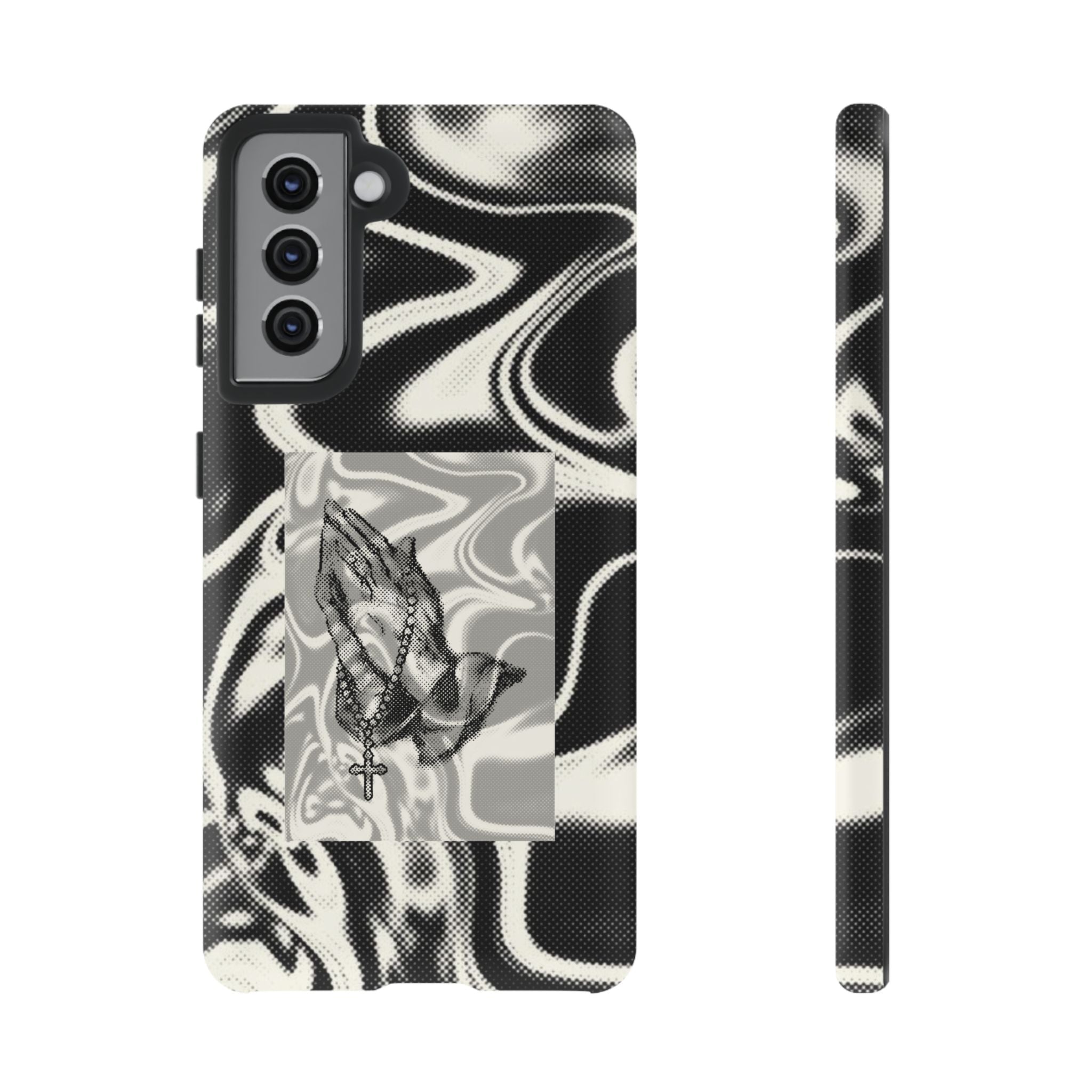 Praying Hands Phone Case – Black White Marble Spiritual Design