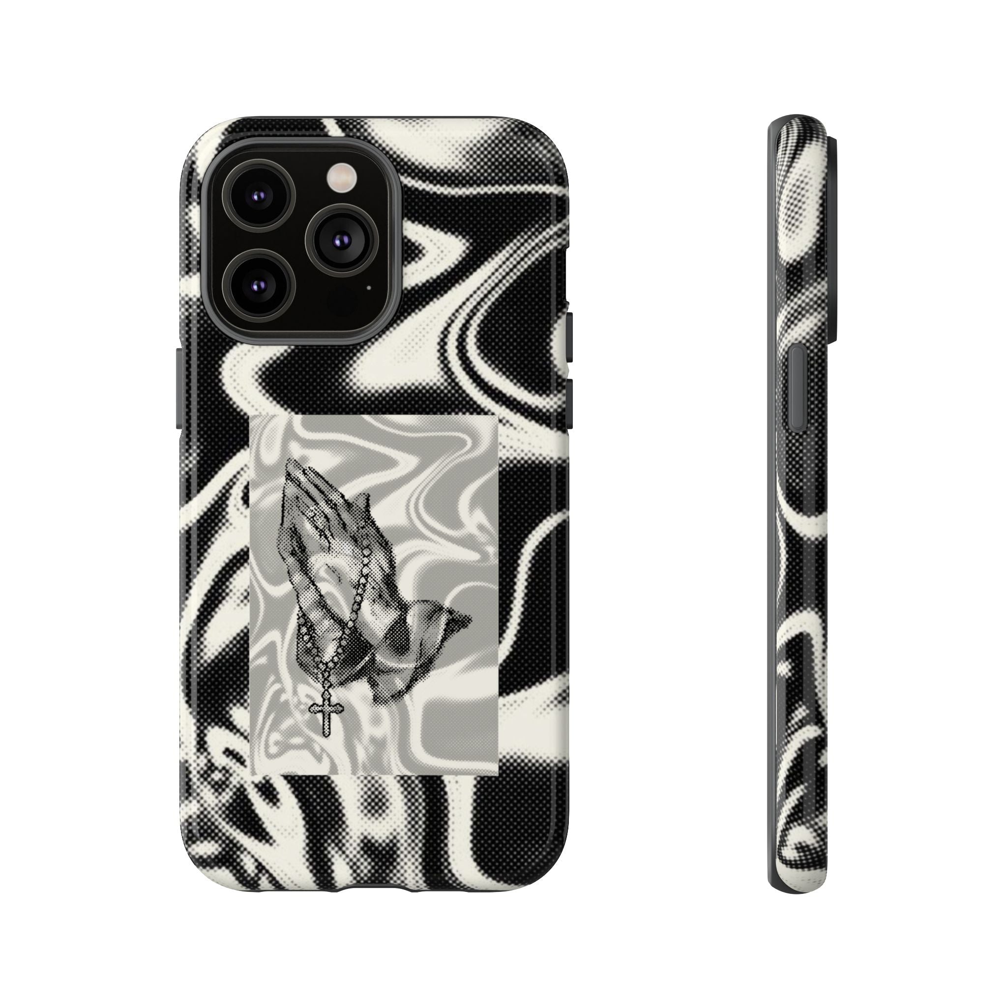 Praying Hands Phone Case – Black White Marble Spiritual Design