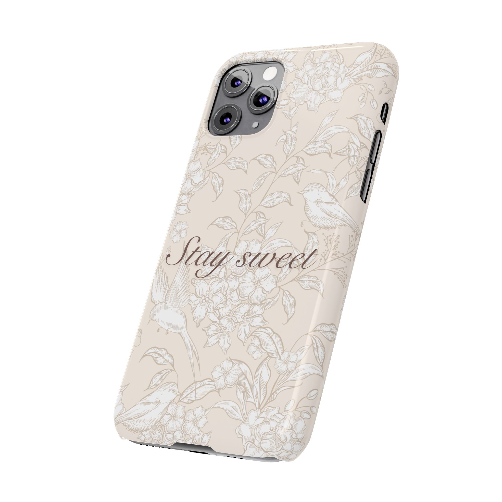 Stay Sweet Floral Slim Phone Case — Beige Bird & Blossom Protective Cover