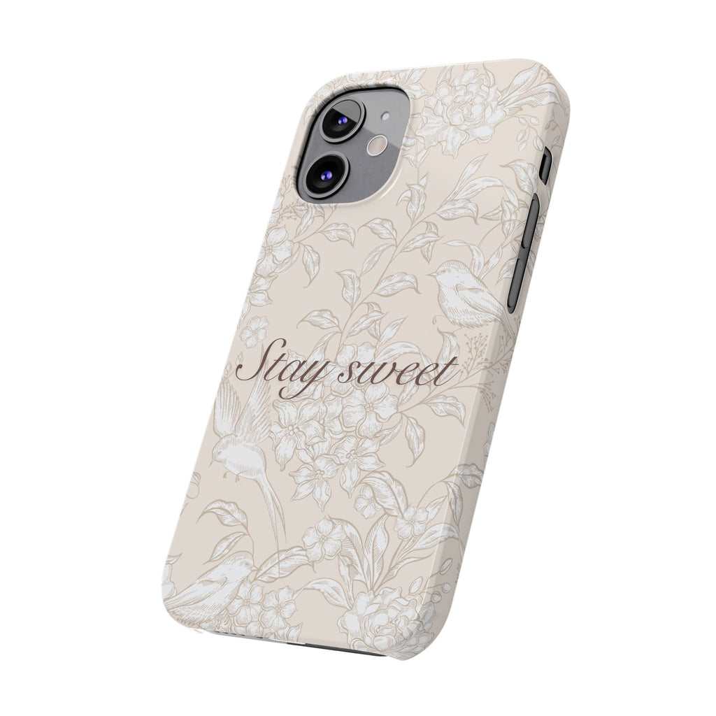 Stay Sweet Floral Slim Phone Case — Beige Bird & Blossom Protective Cover