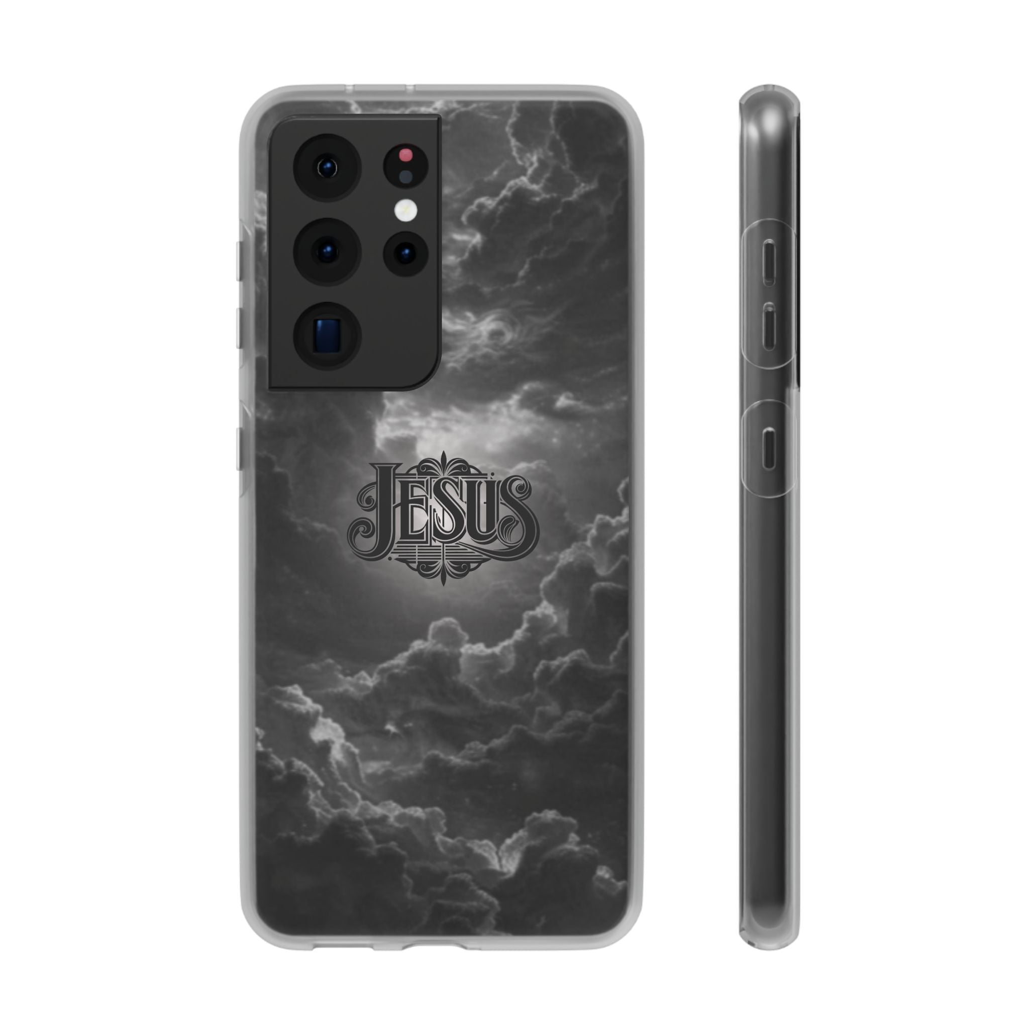 Jesus Cloud Phone Case — Faith-Inspired Flexi Case with 'Jesus' Script