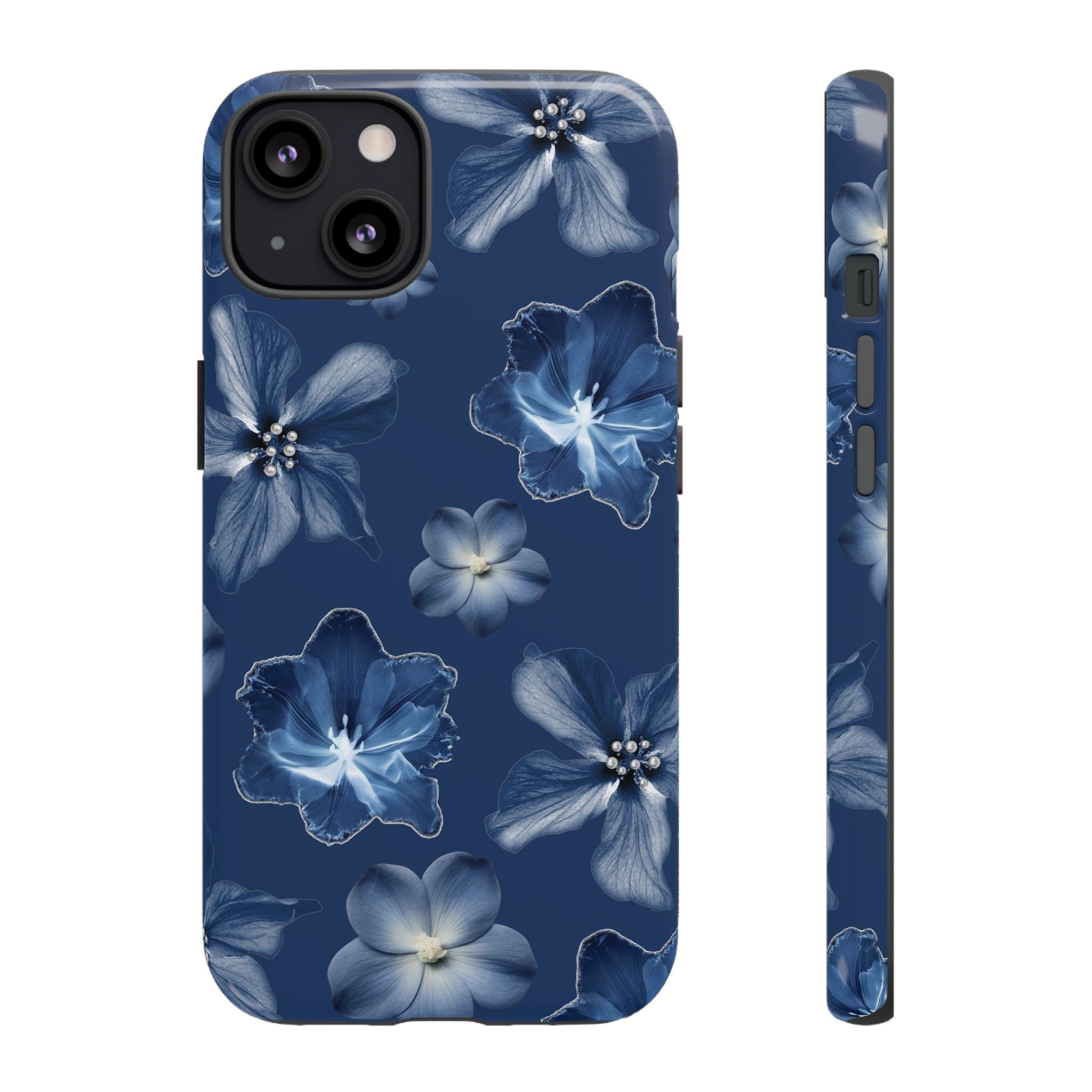 Navy Floral Tough Phone Case — Blue Bloom Protective Cover