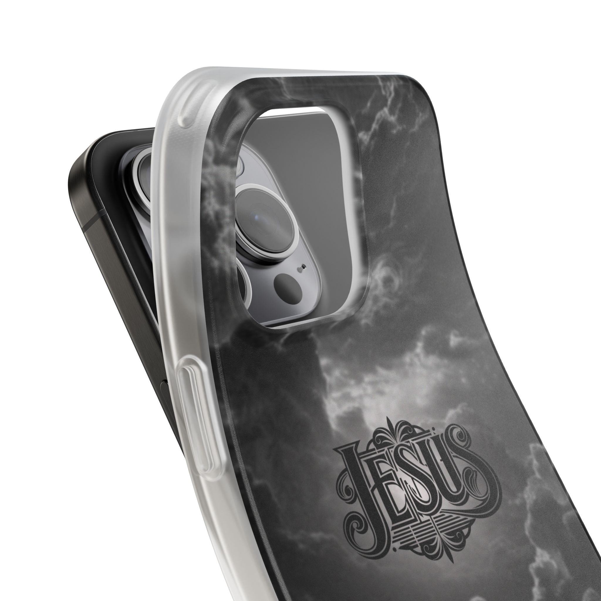 Jesus Cloud Phone Case — Faith-Inspired Flexi Case with 'Jesus' Script