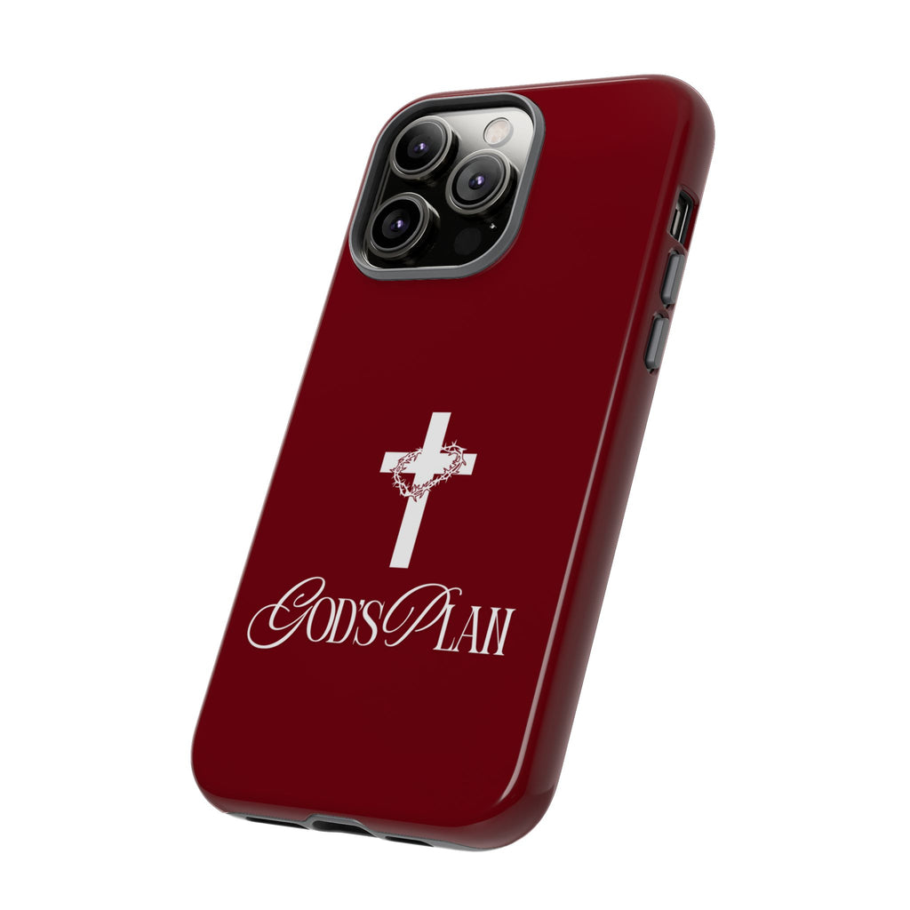 God's Plan — Christian Tough Phone Case | Cross Faith Burgundy Cover