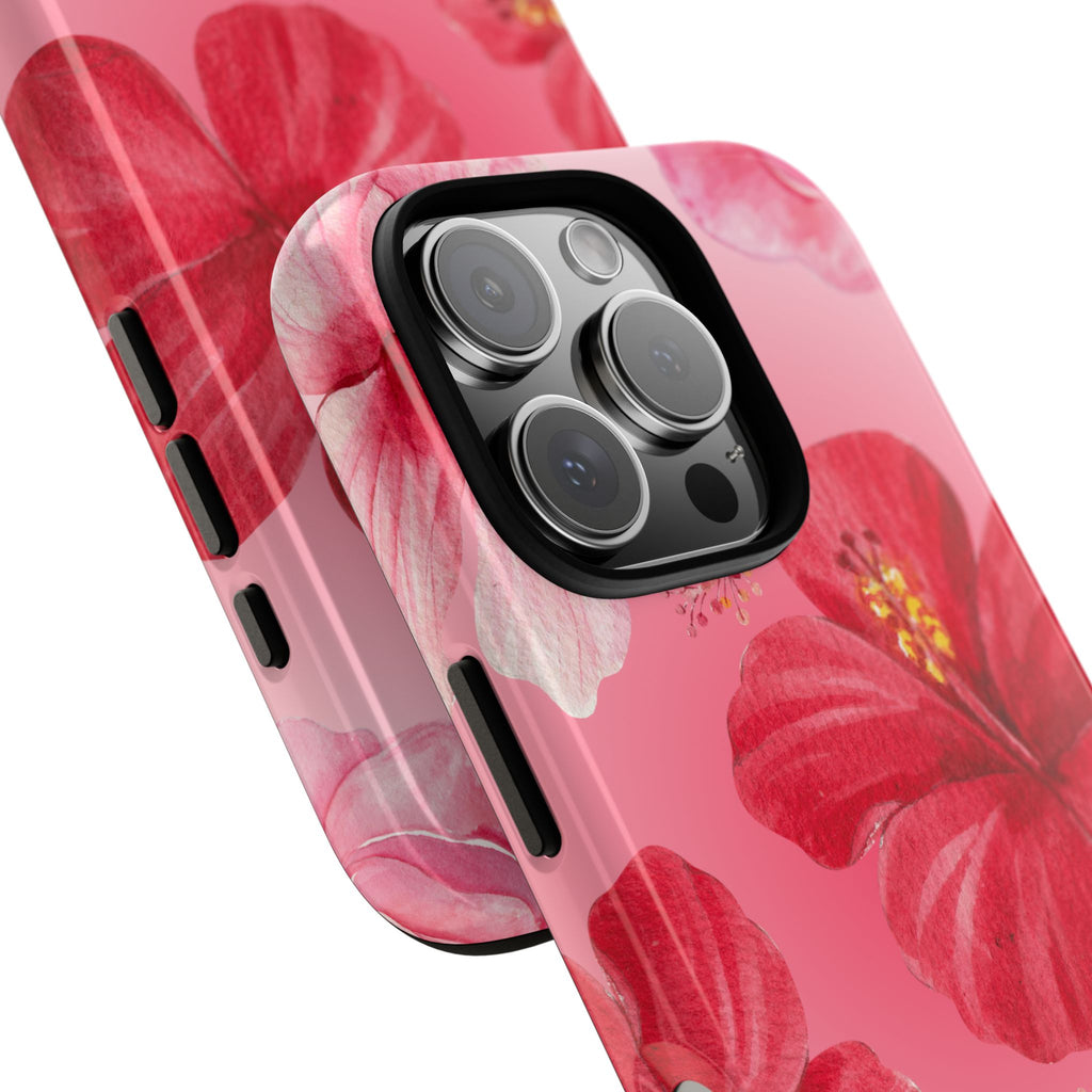 Hibiscus Pink Tough Phone Case — Floral Tropical Protective Cover