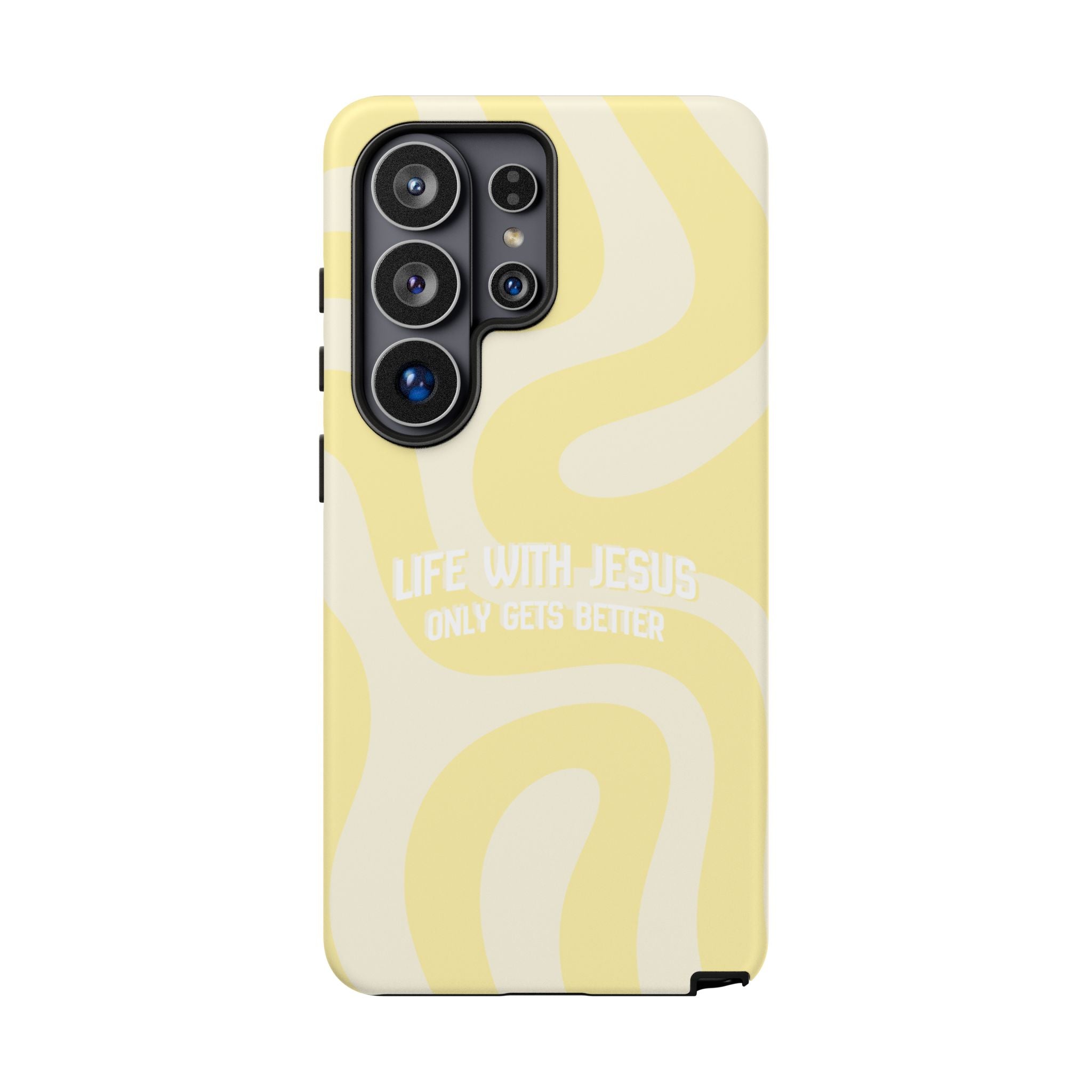 Yellow Swirl Phone Case - "Life With Jesus Only Gets Better" Christian iPhone Cover Tough Case