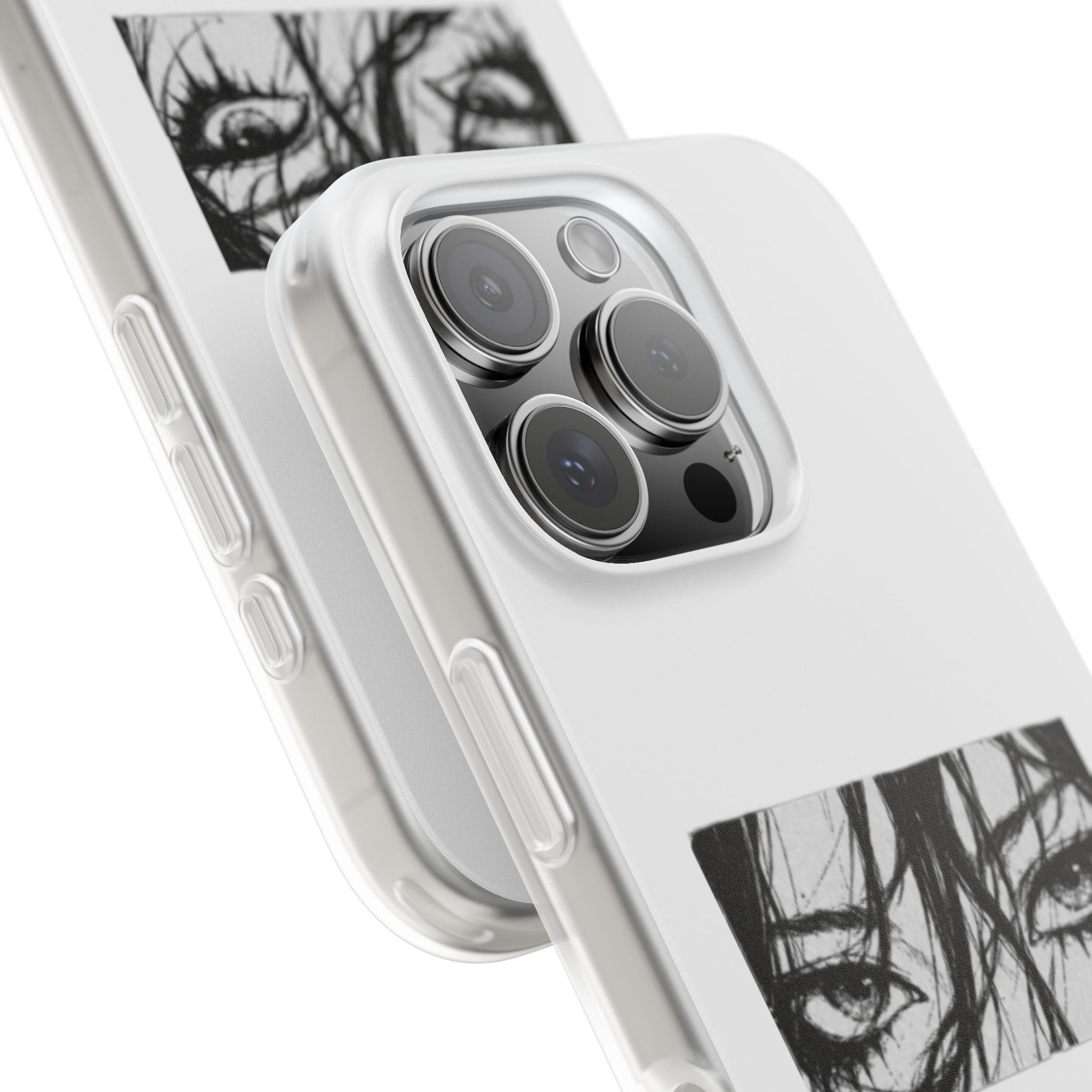 Anime Eyes Illustration Phone Case - Moody Black & White Flexi Case