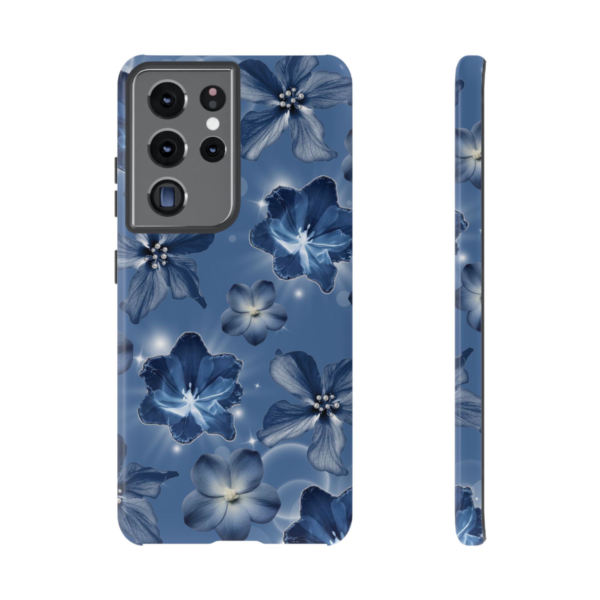 Blue Floral Tough Phone Case — Protective Blossom Design