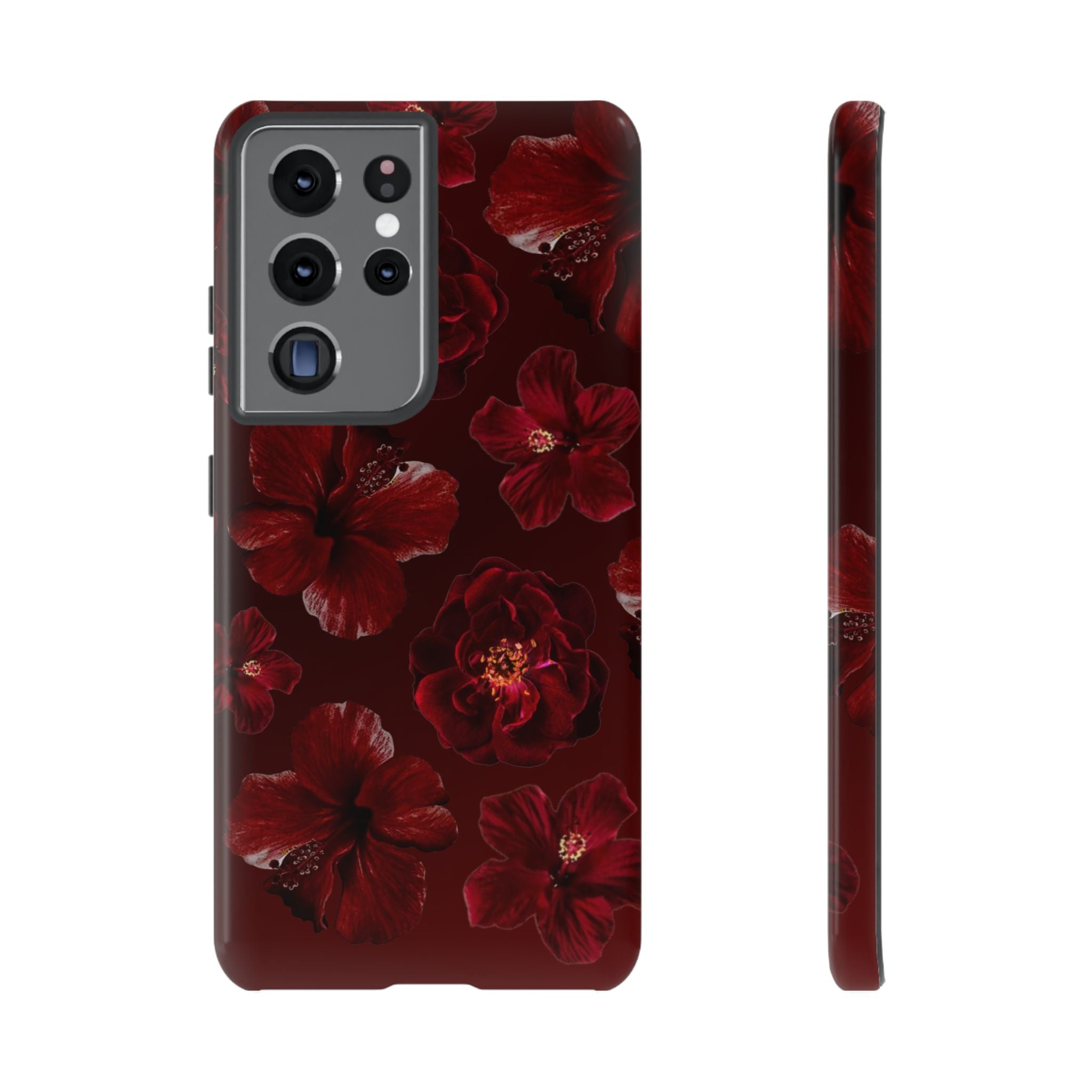 Dark Red Floral Phone Case – Protective Tough Case with Burgundy Roses