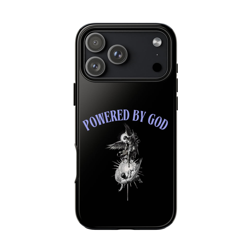 Phone Case — "Powered by God" Black Protective Case with Angelic Skull Design
