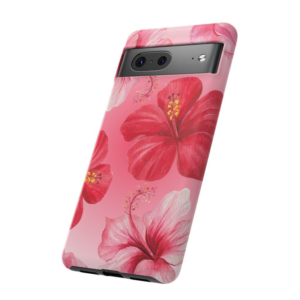 Hibiscus Pink Tough Phone Case — Floral Tropical Protective Cover