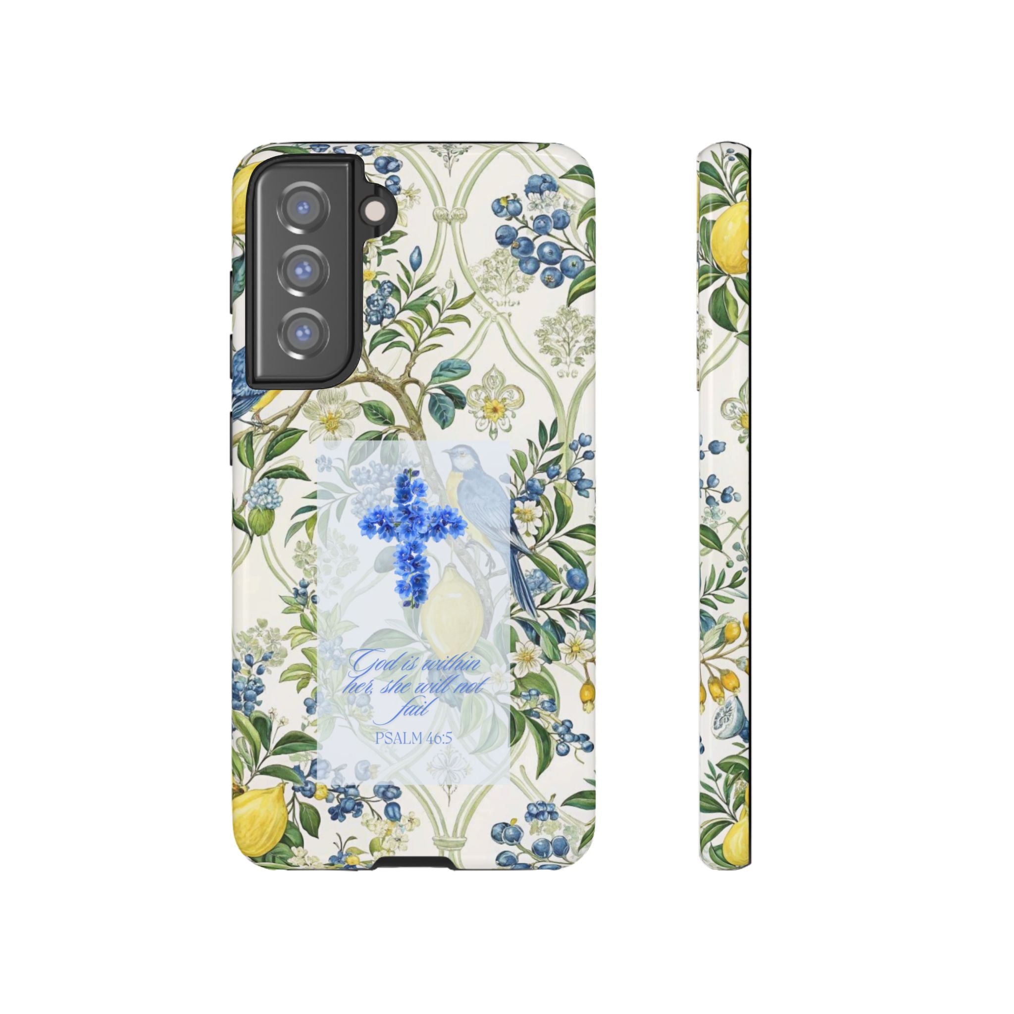 Floral Cross Tough Phone Case — Psalms Blessing Protective Cover