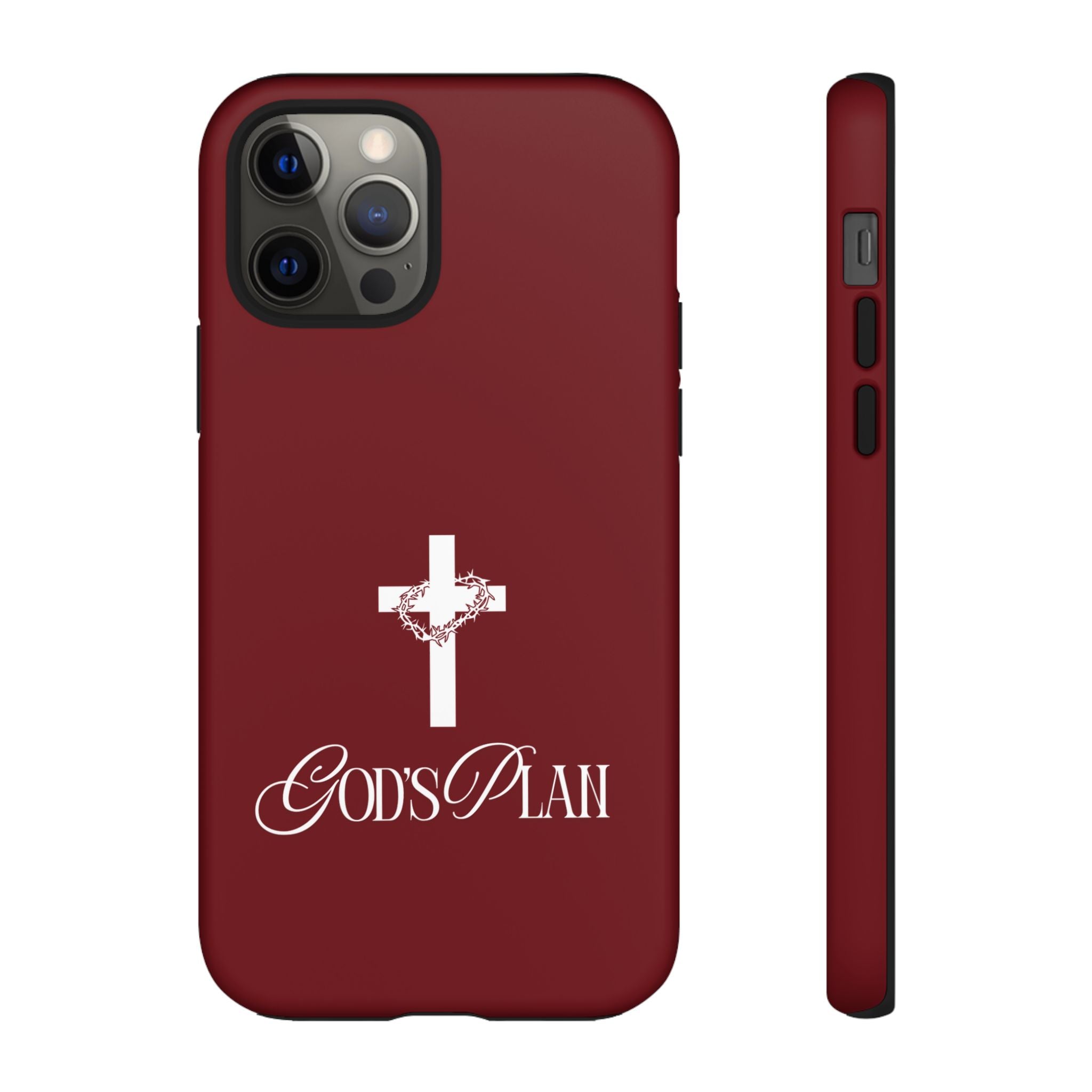 God's Plan — Christian Tough Phone Case | Cross Faith Burgundy Cover
