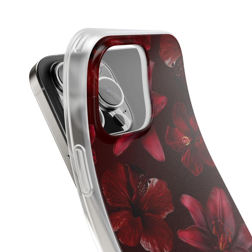 Red Floral Flexi Phone Case – Dark Burgundy Lily Pattern