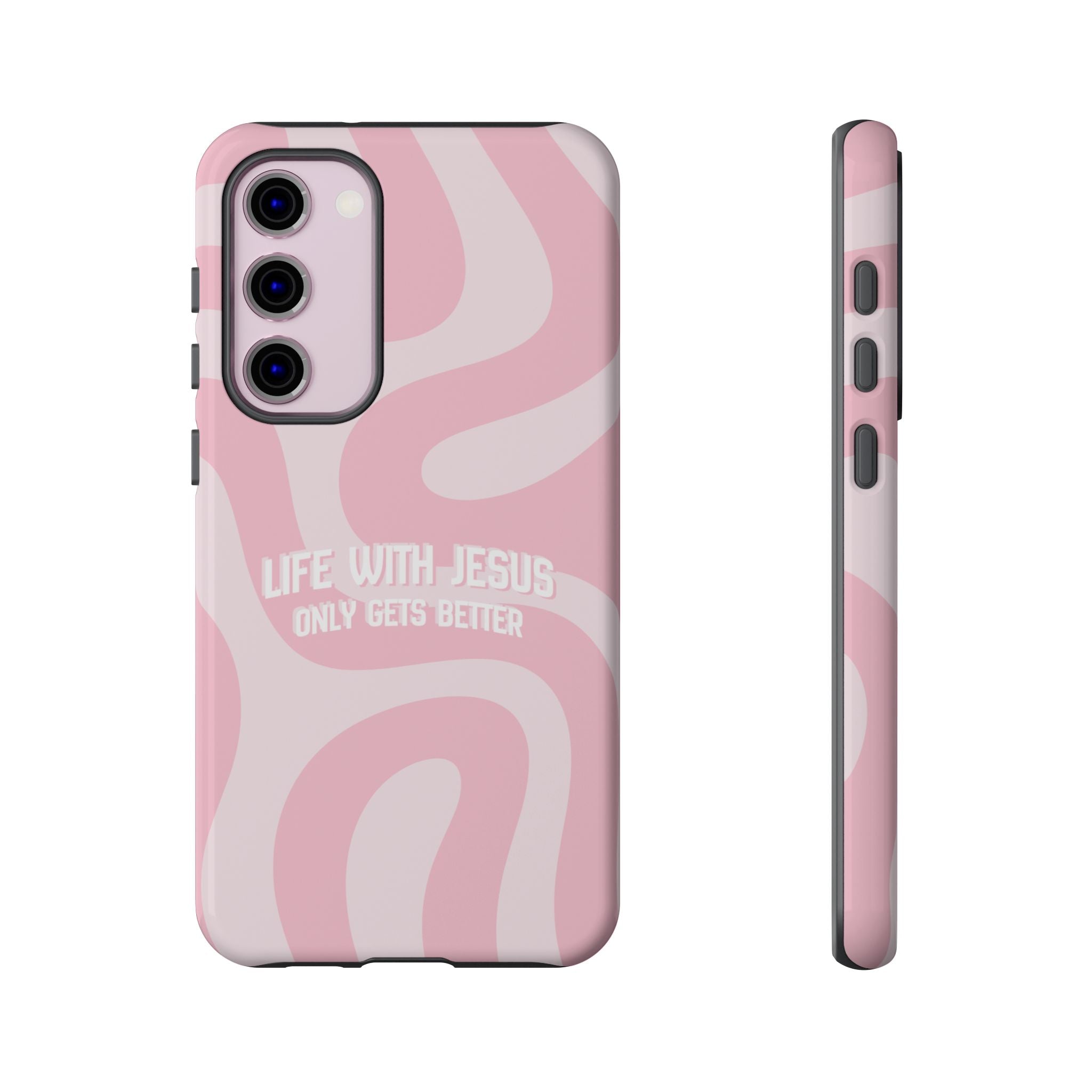 Pink Swirl Phone Case - "Life With Jesus Only Gets Better" Christian iPhone Cover