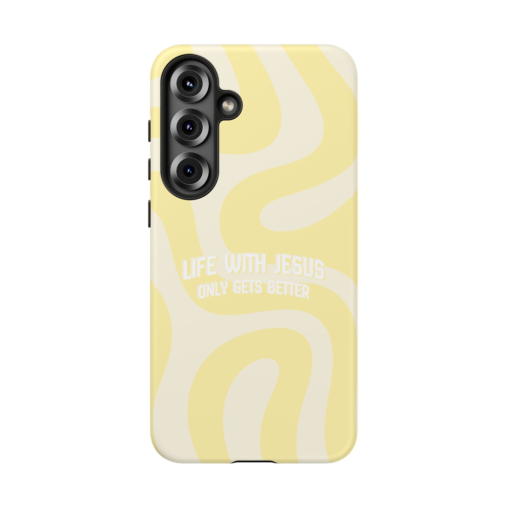 Yellow Swirl Phone Case - "Life With Jesus Only Gets Better" Christian iPhone Cover Tough Case