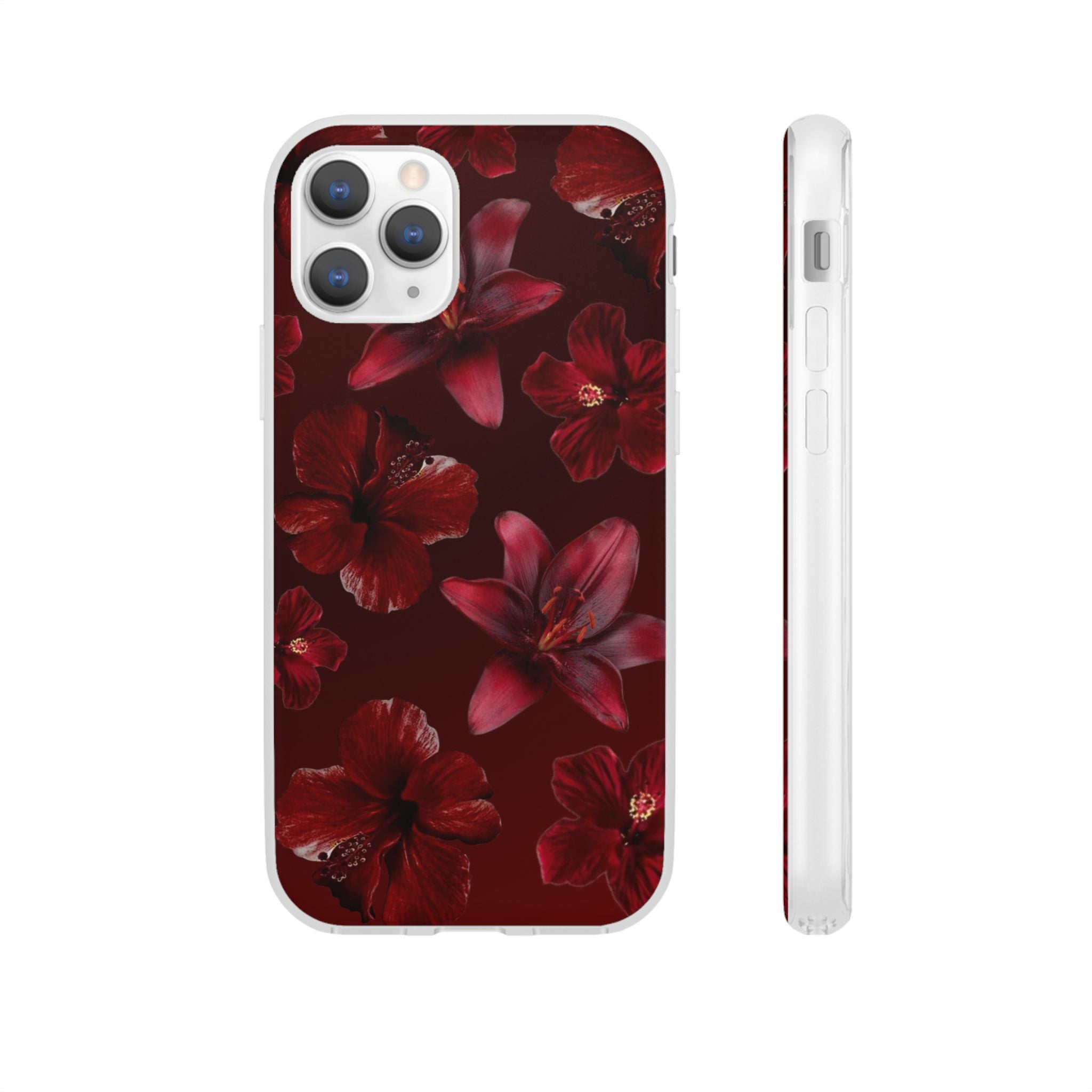 Red Floral Flexi Phone Case – Dark Burgundy Lily Pattern