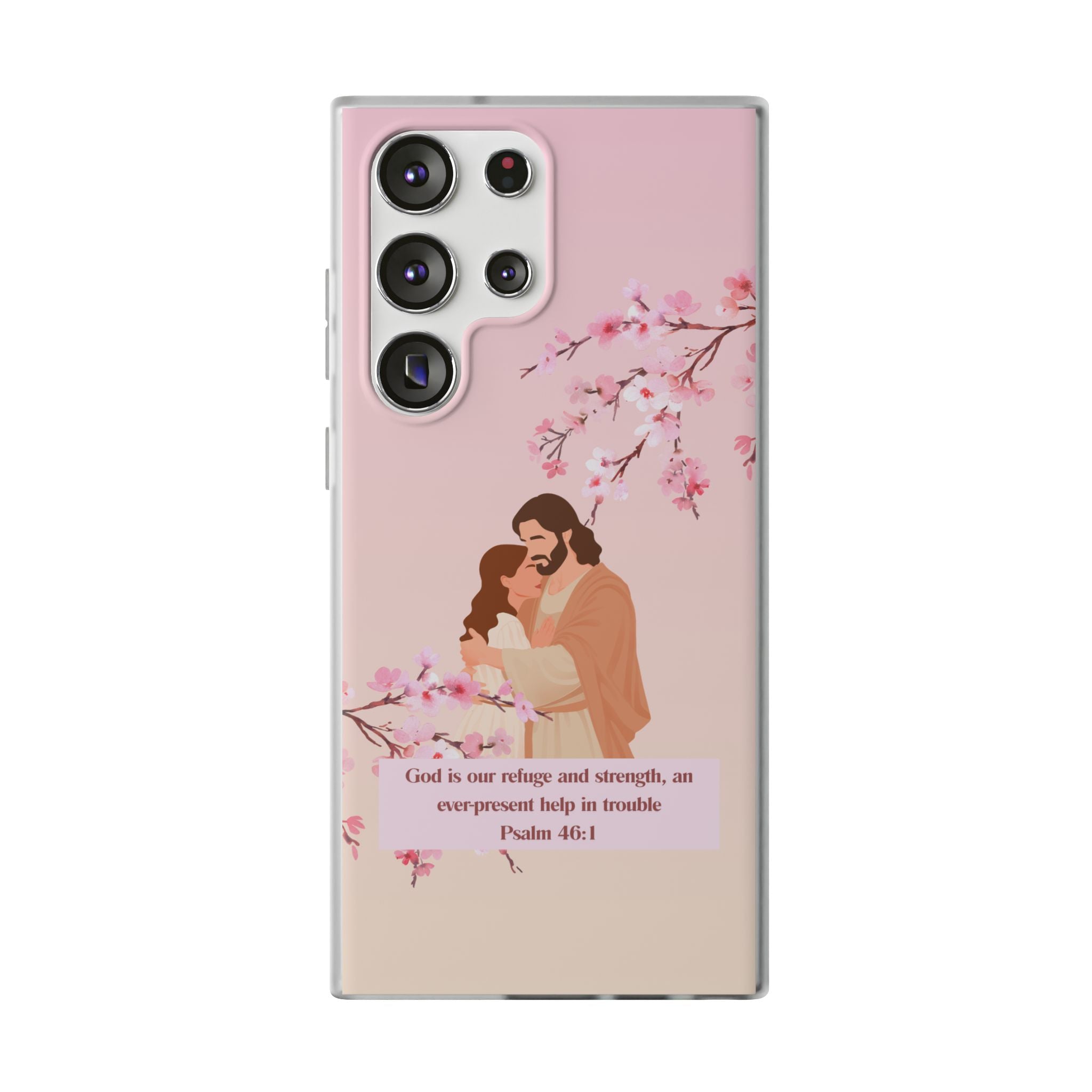 God Is Our Refuge – Psalm 46:1 Cherry Blossom Christian Flexi Phone Case