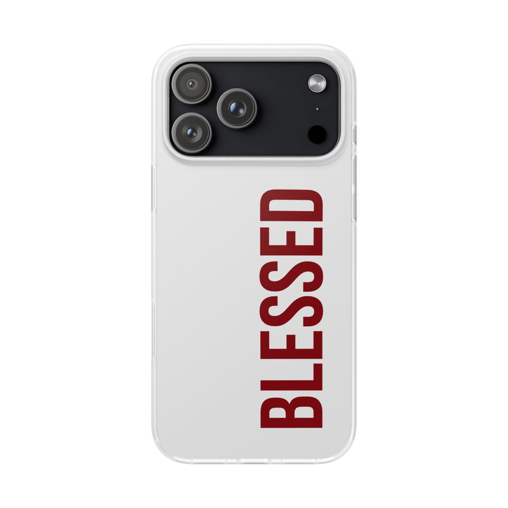 Blessed Phone Case — Vertical Red Typography Clear Flexi Case
