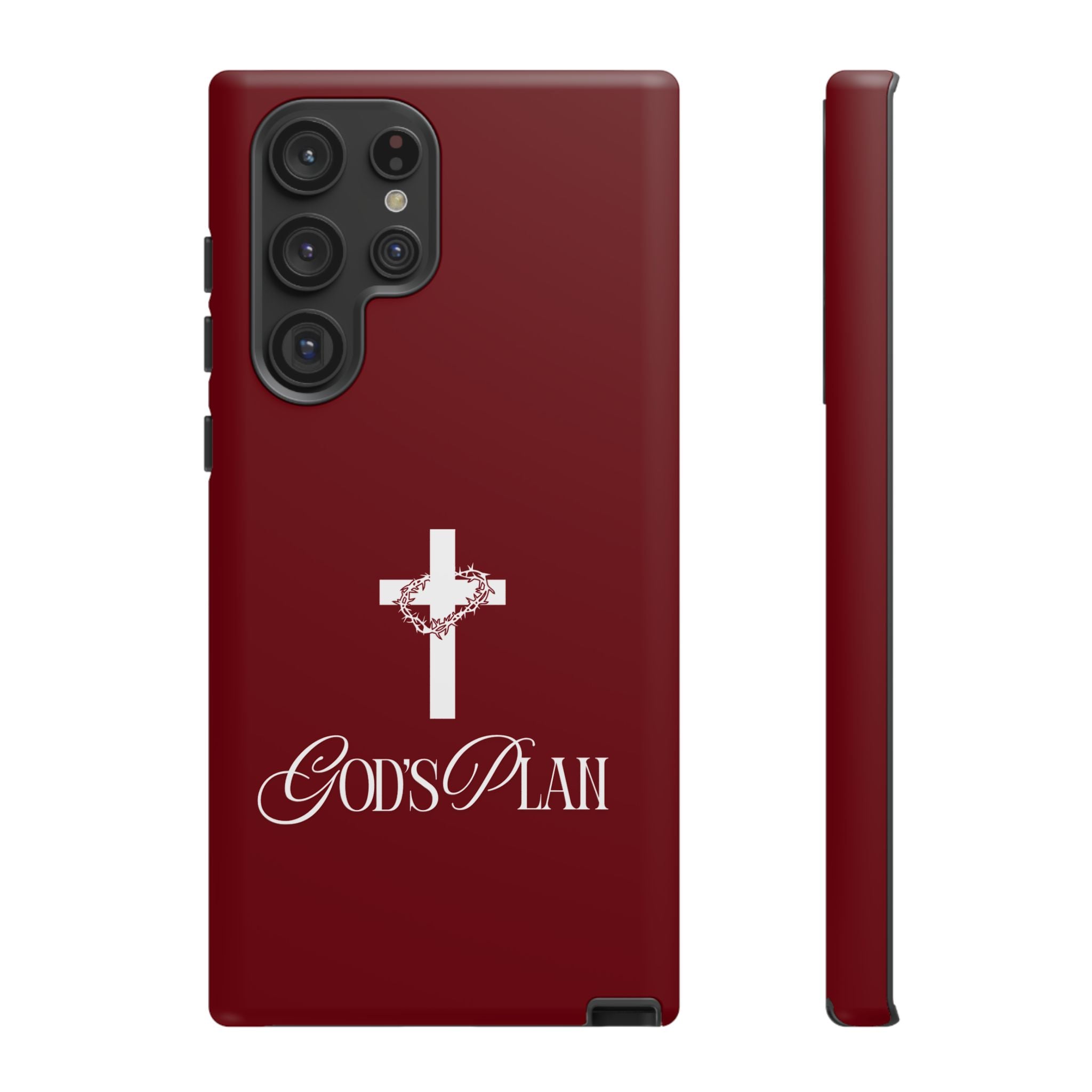 God's Plan — Christian Tough Phone Case | Cross Faith Burgundy Cover