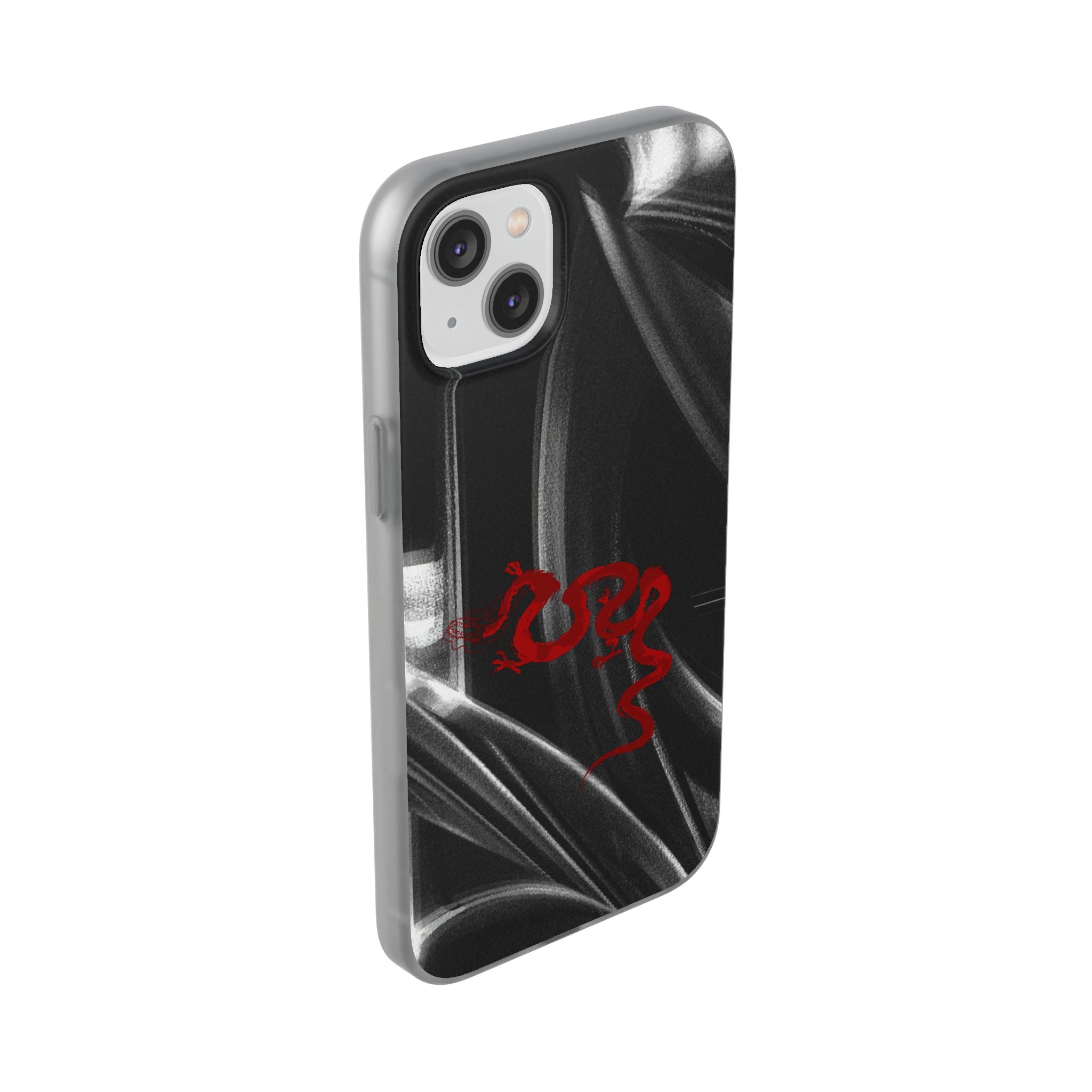 Flexi Phone Case — Black Smoke Background with Red Dragon