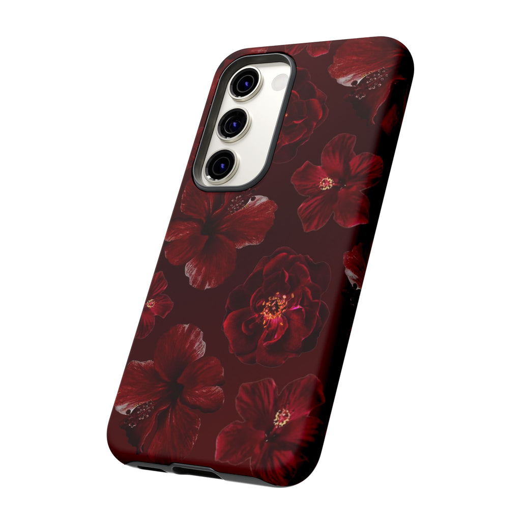 Dark Red Floral Phone Case – Protective Tough Case with Burgundy Roses