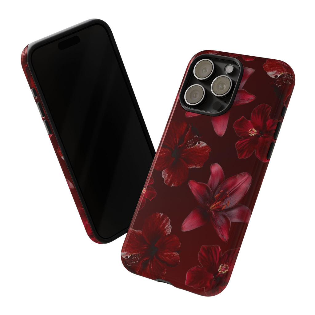 Tough Cases - Dark Red Floral Phone Case