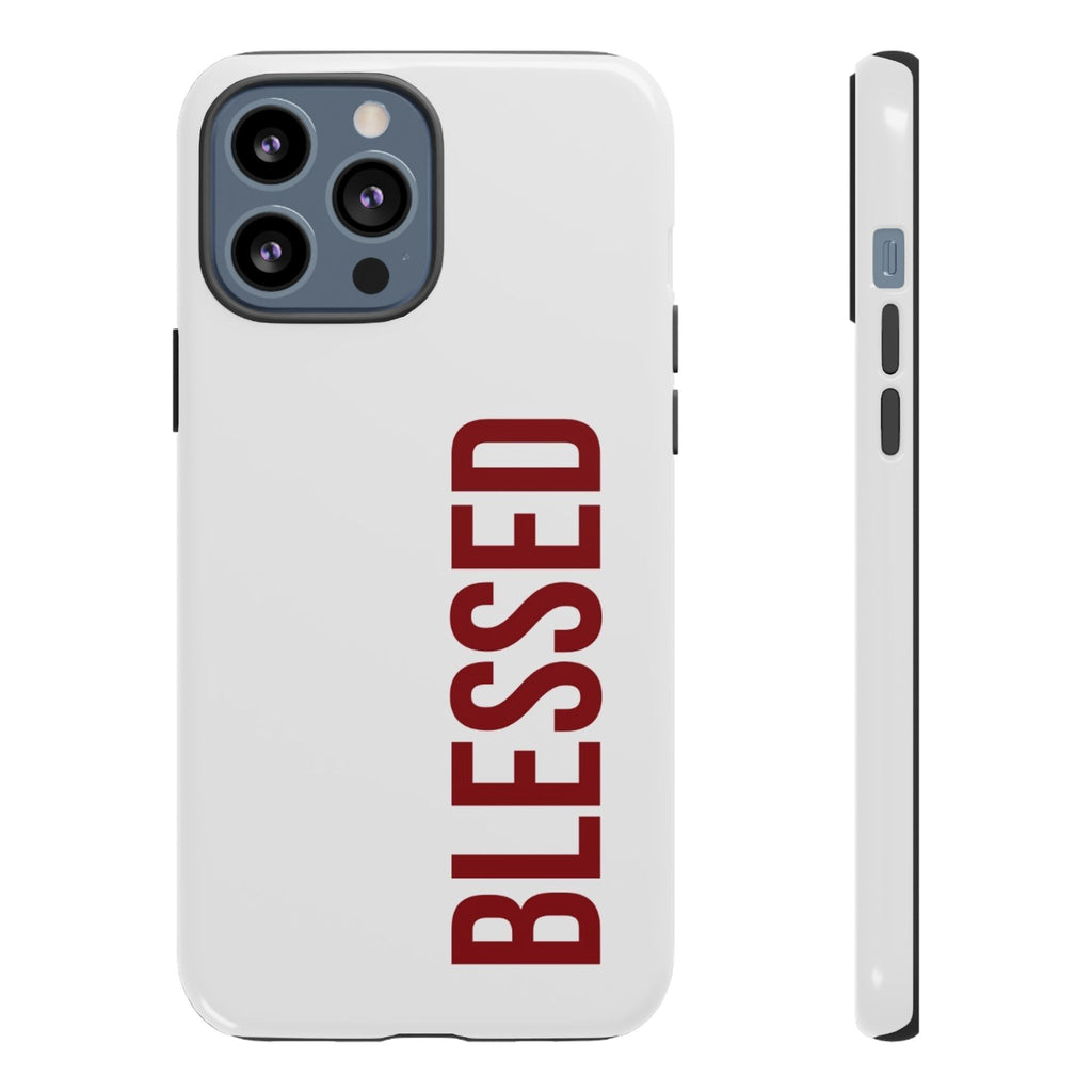 Blessed Vertical Phone Case — Protective Slim iPhone Cover with Red 'BLESSED' Text