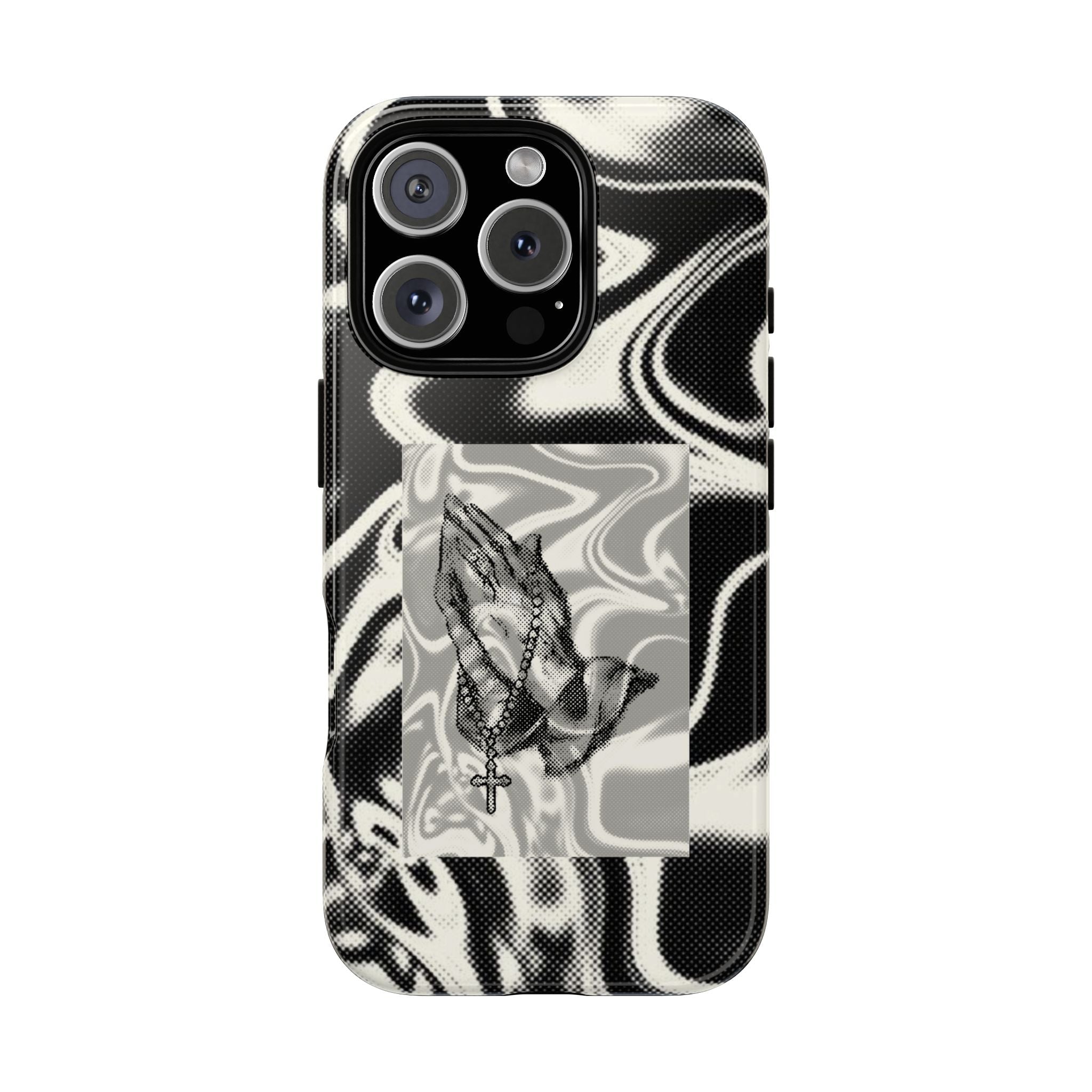 Praying Hands Phone Case – Black White Marble Spiritual Design