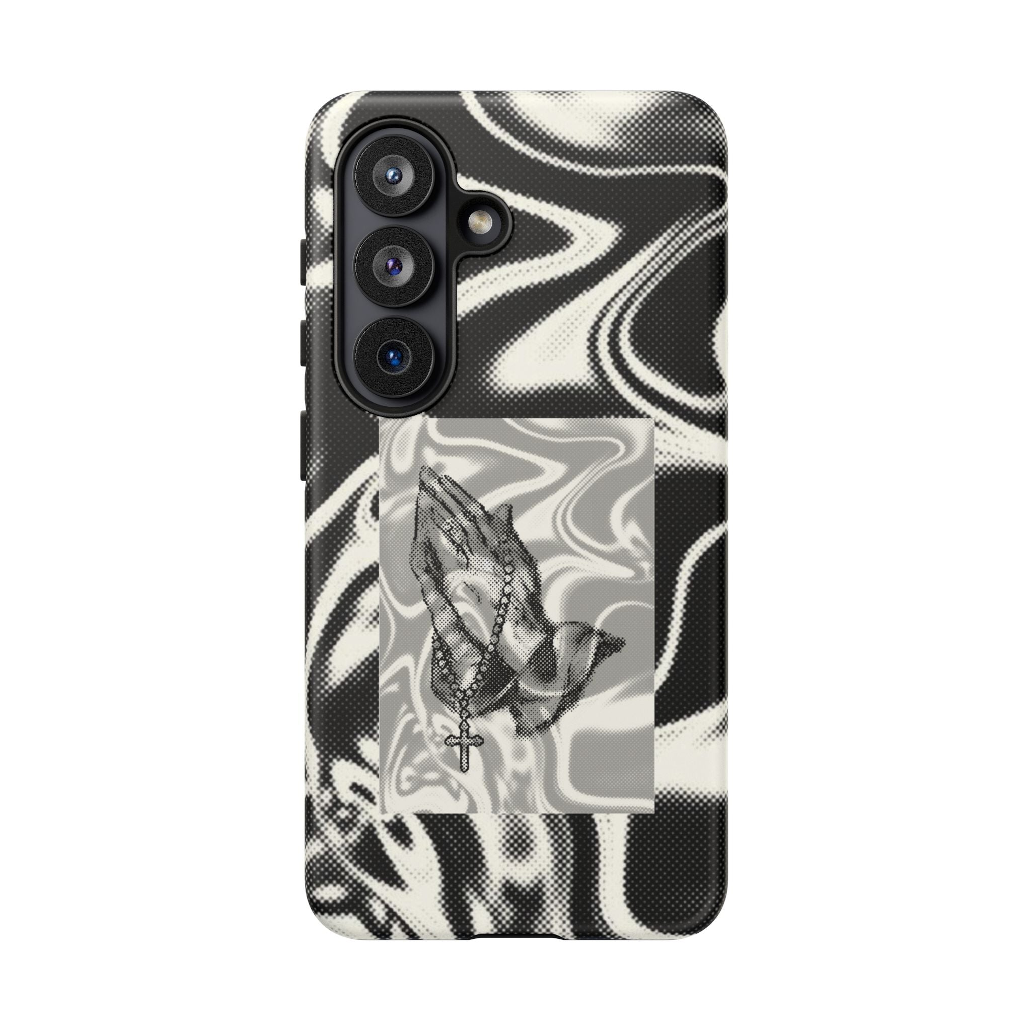Praying Hands Phone Case – Black White Marble Spiritual Design