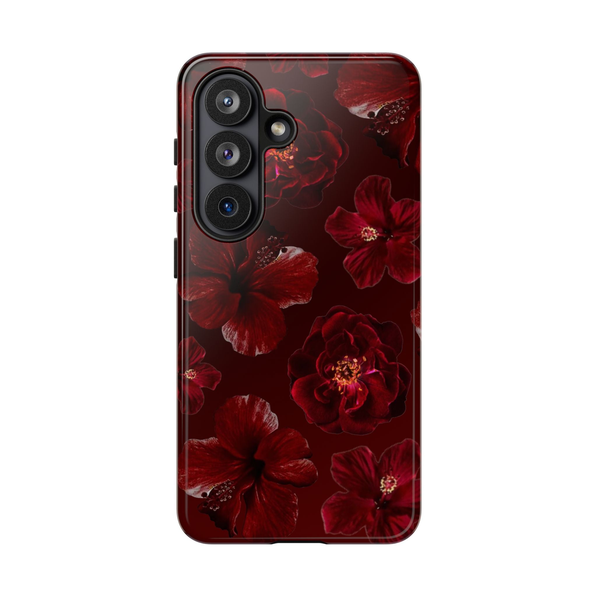 Dark Red Floral Phone Case – Protective Tough Case with Burgundy Roses