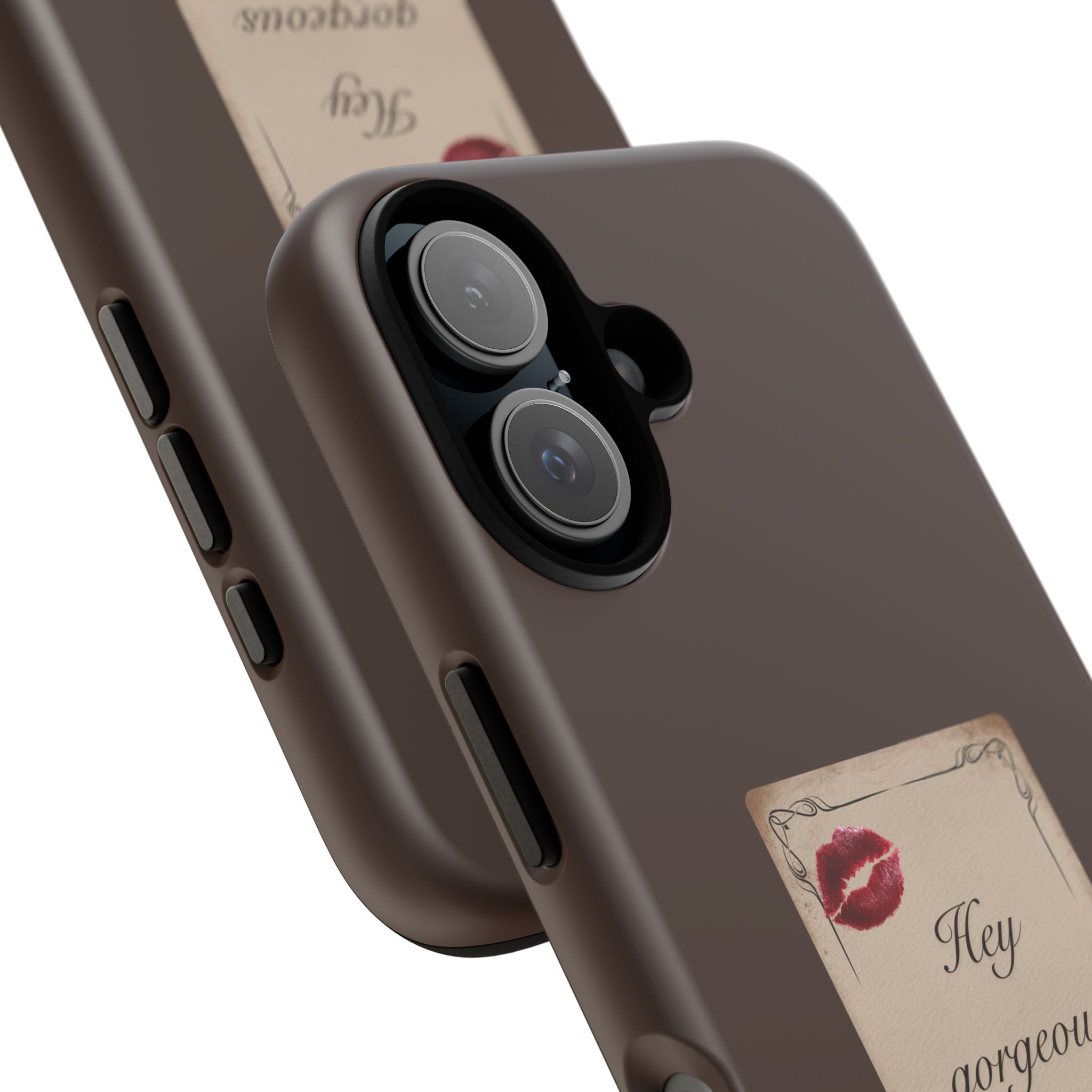 Hey Gorgeous Phone Case — Brown Lip Print & Shadow Hand Protective Cover
