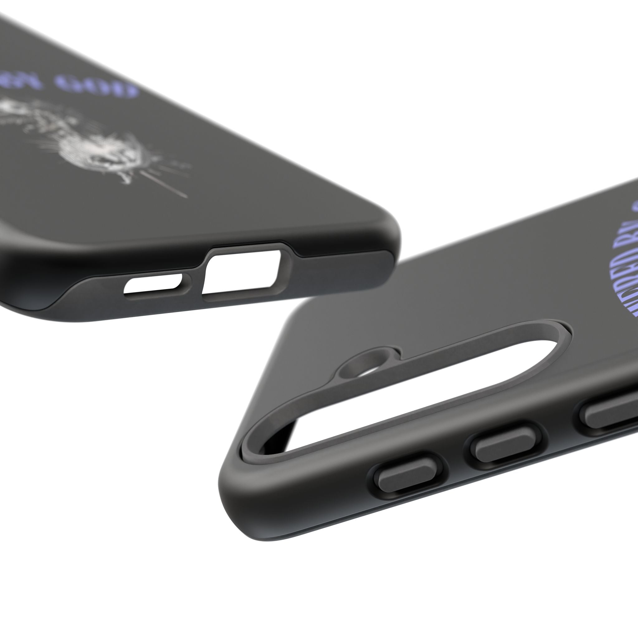 Phone Case — "Powered by God" Black Protective Case with Angelic Skull Design
