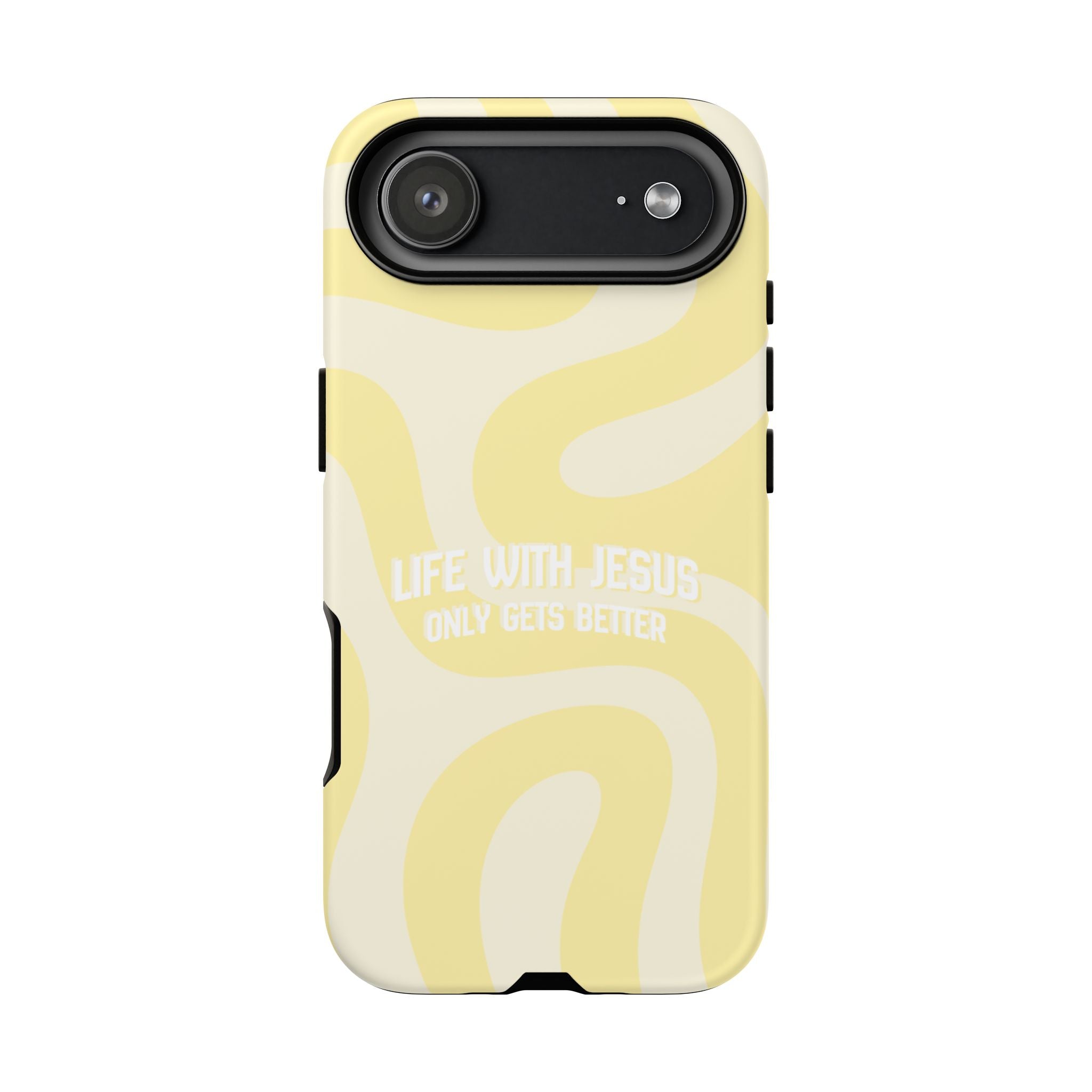 Yellow Swirl Phone Case - "Life With Jesus Only Gets Better" Christian iPhone Cover Tough Case