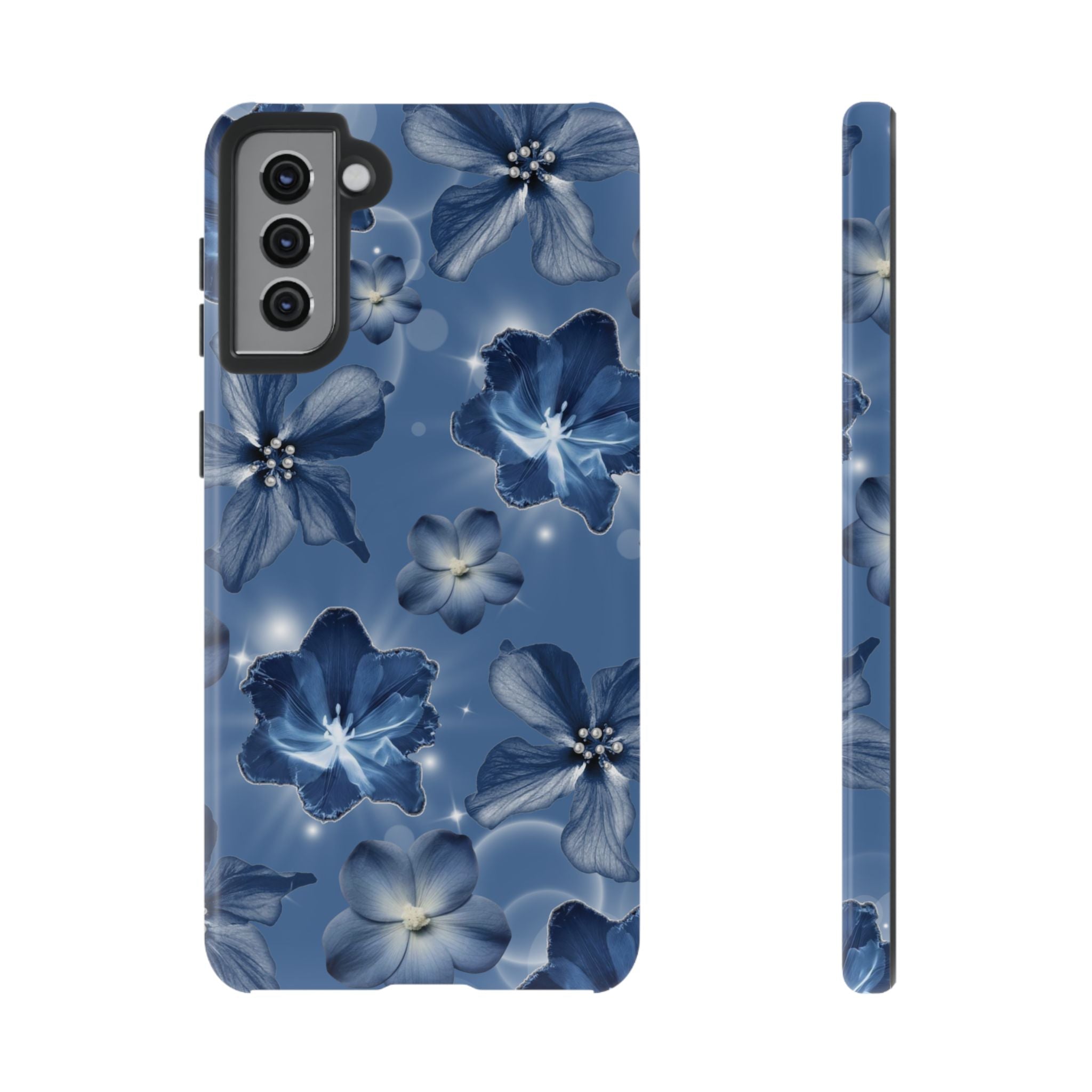 Blue Floral Tough Phone Case — Protective Blossom Design
