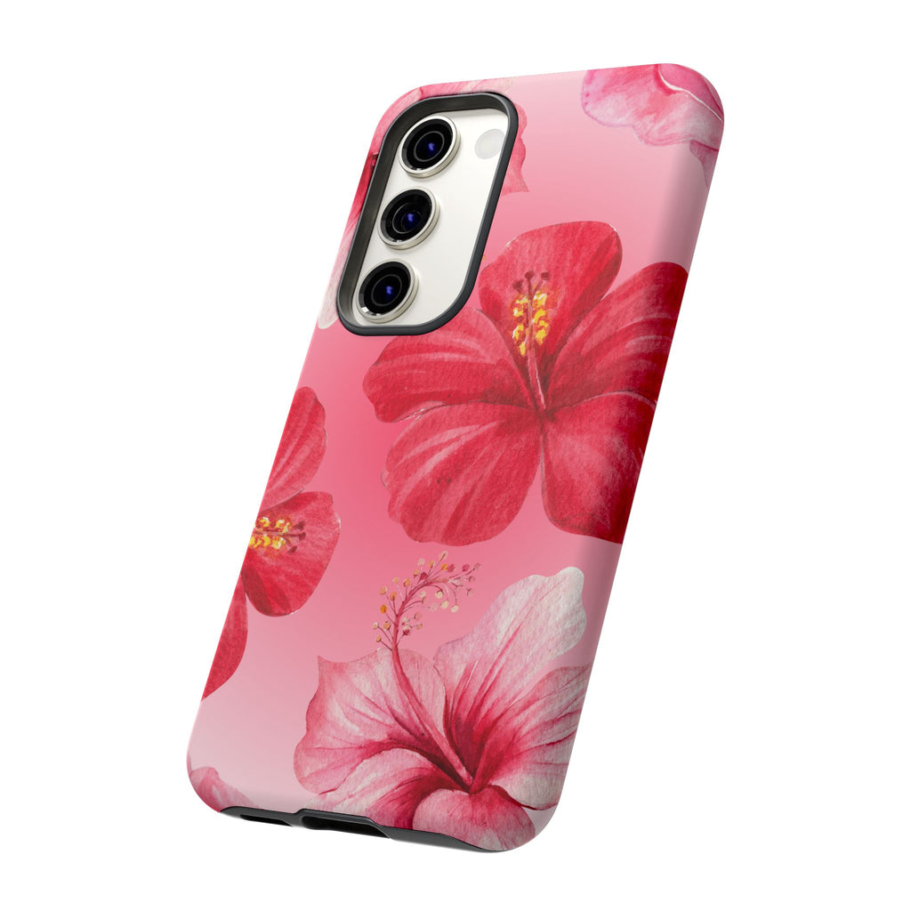 Hibiscus Pink Tough Phone Case — Floral Tropical Protective Cover