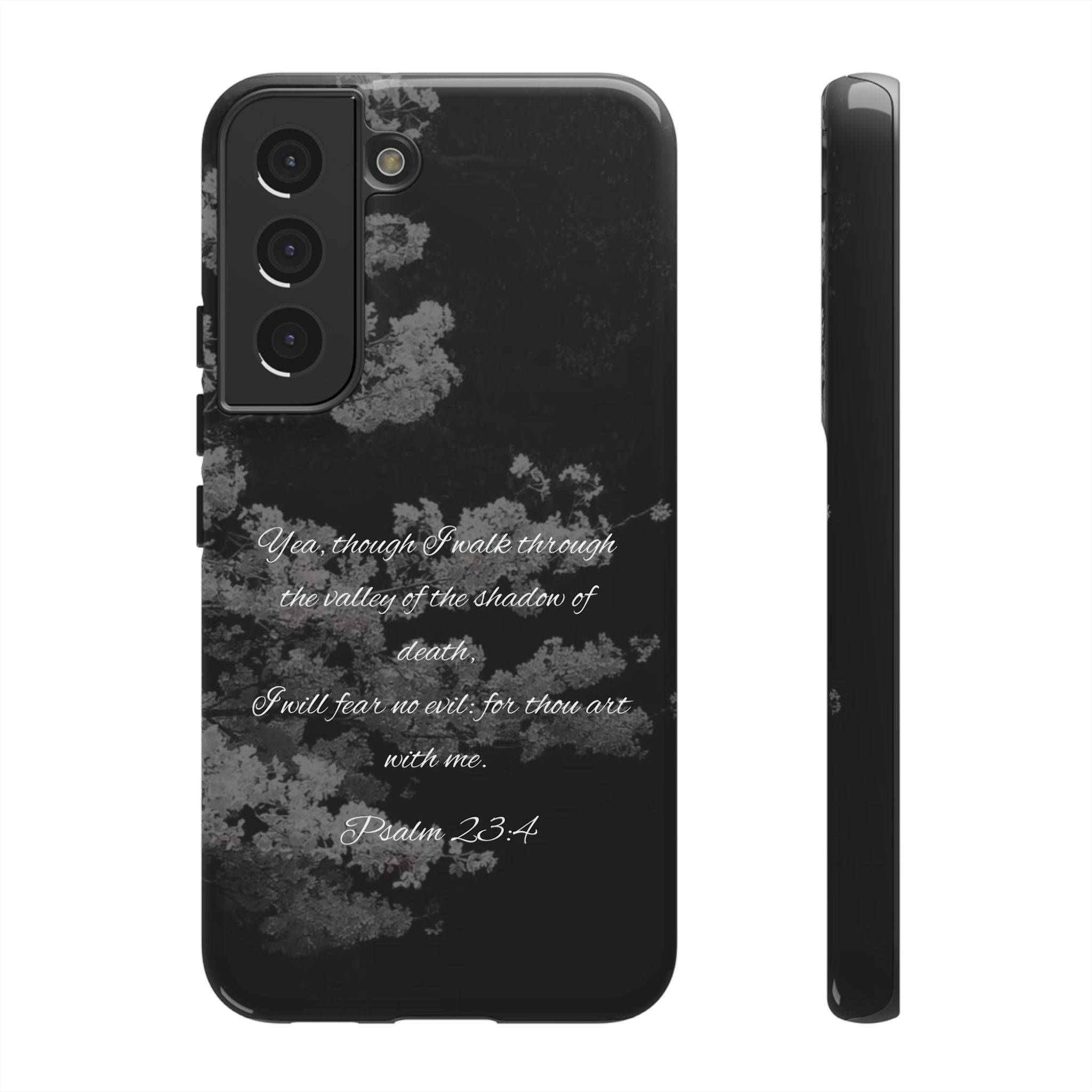 Bible Verse Phone Case — Psalm 23:4 Comfort Black Protective Cover