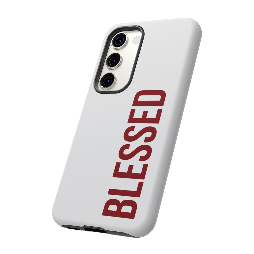 Blessed Vertical Phone Case — Protective Slim iPhone Cover with Red 'BLESSED' Text