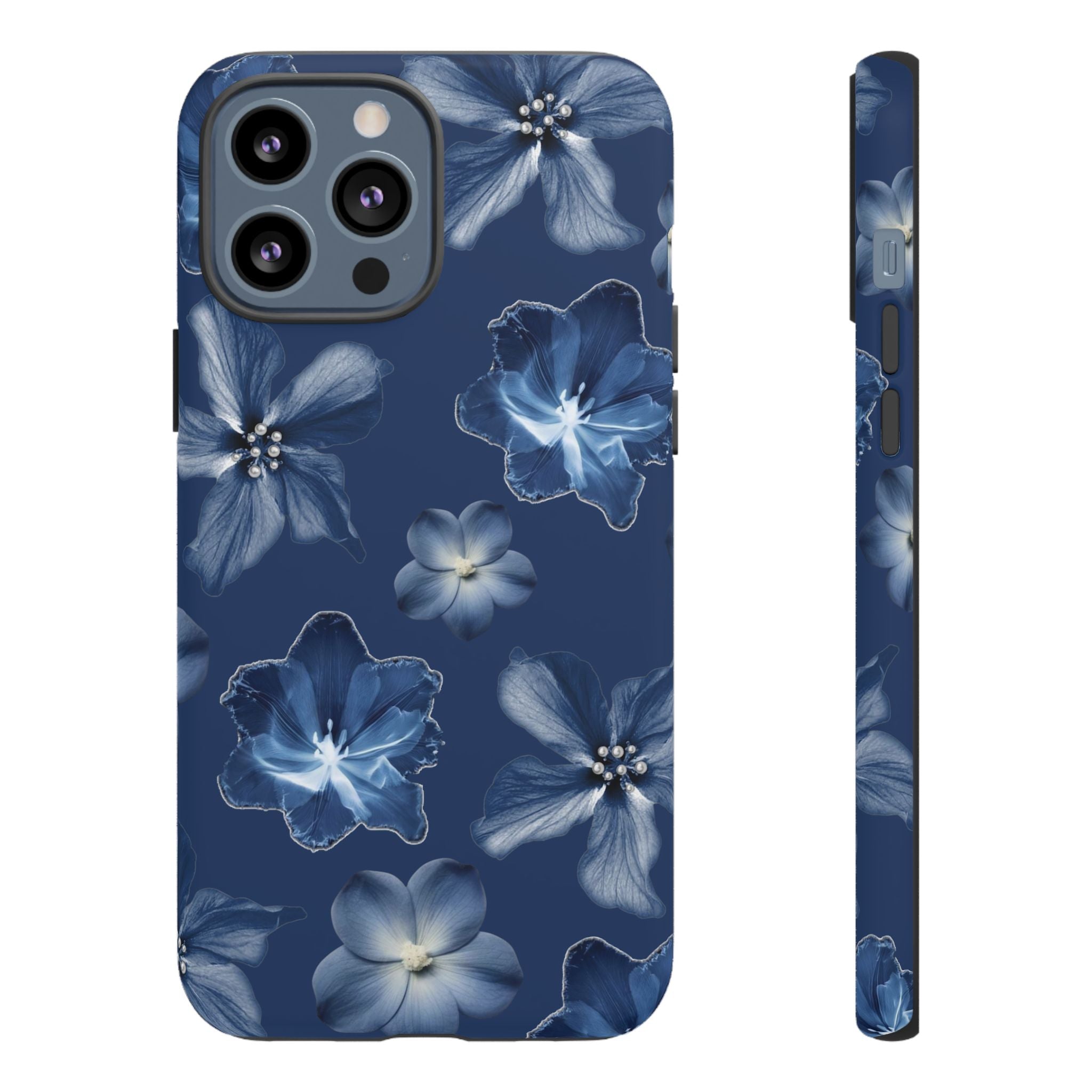 Navy Floral Tough Phone Case — Blue Bloom Protective Cover