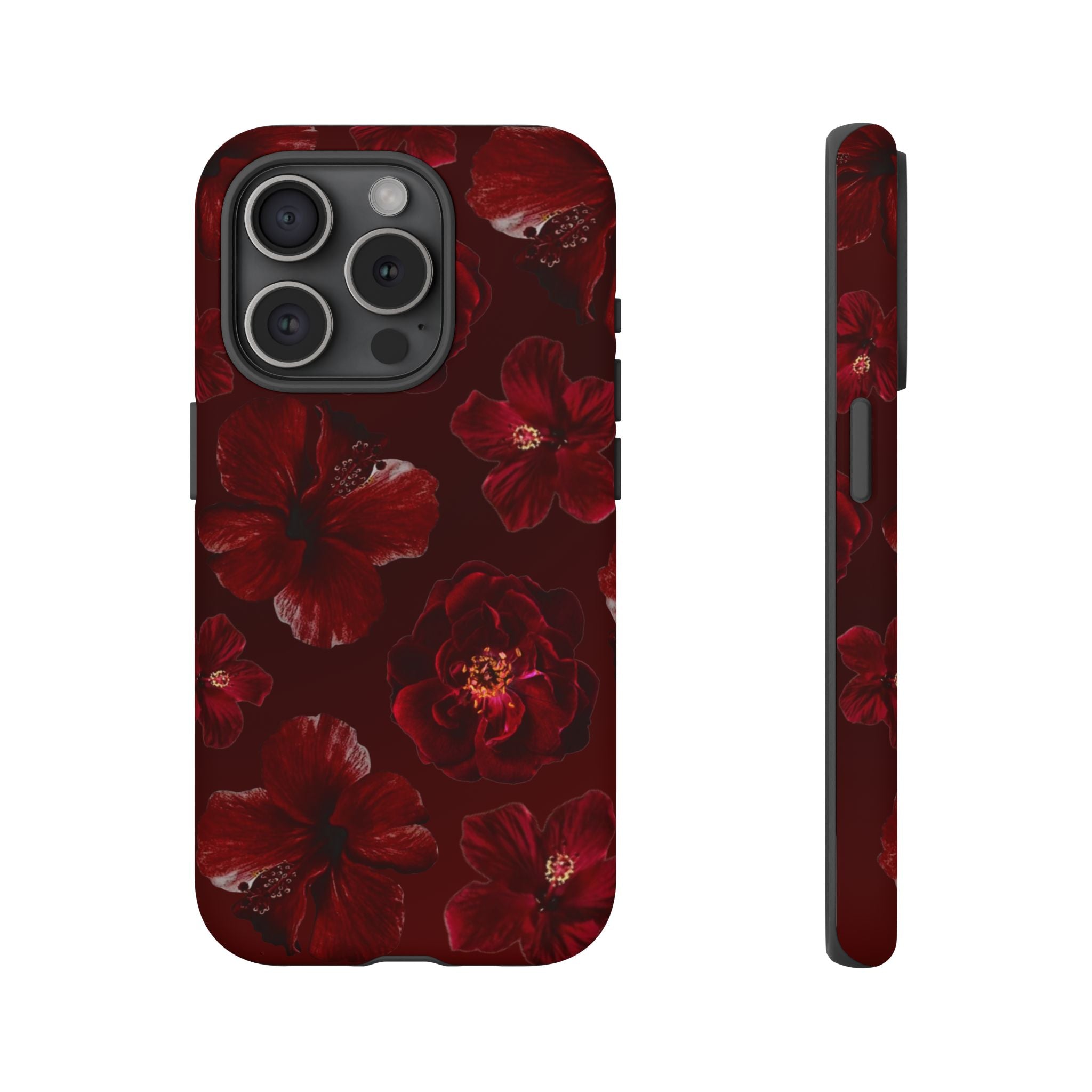 Dark Red Floral Phone Case – Protective Tough Case with Burgundy Roses