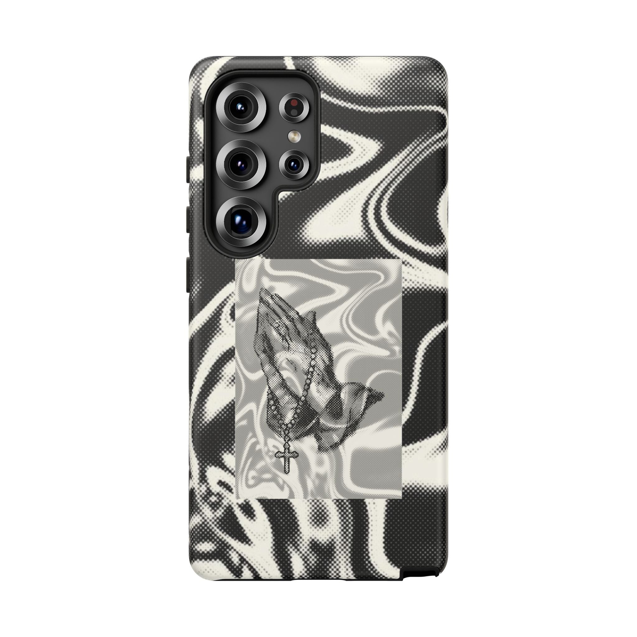 Praying Hands Phone Case – Black White Marble Spiritual Design