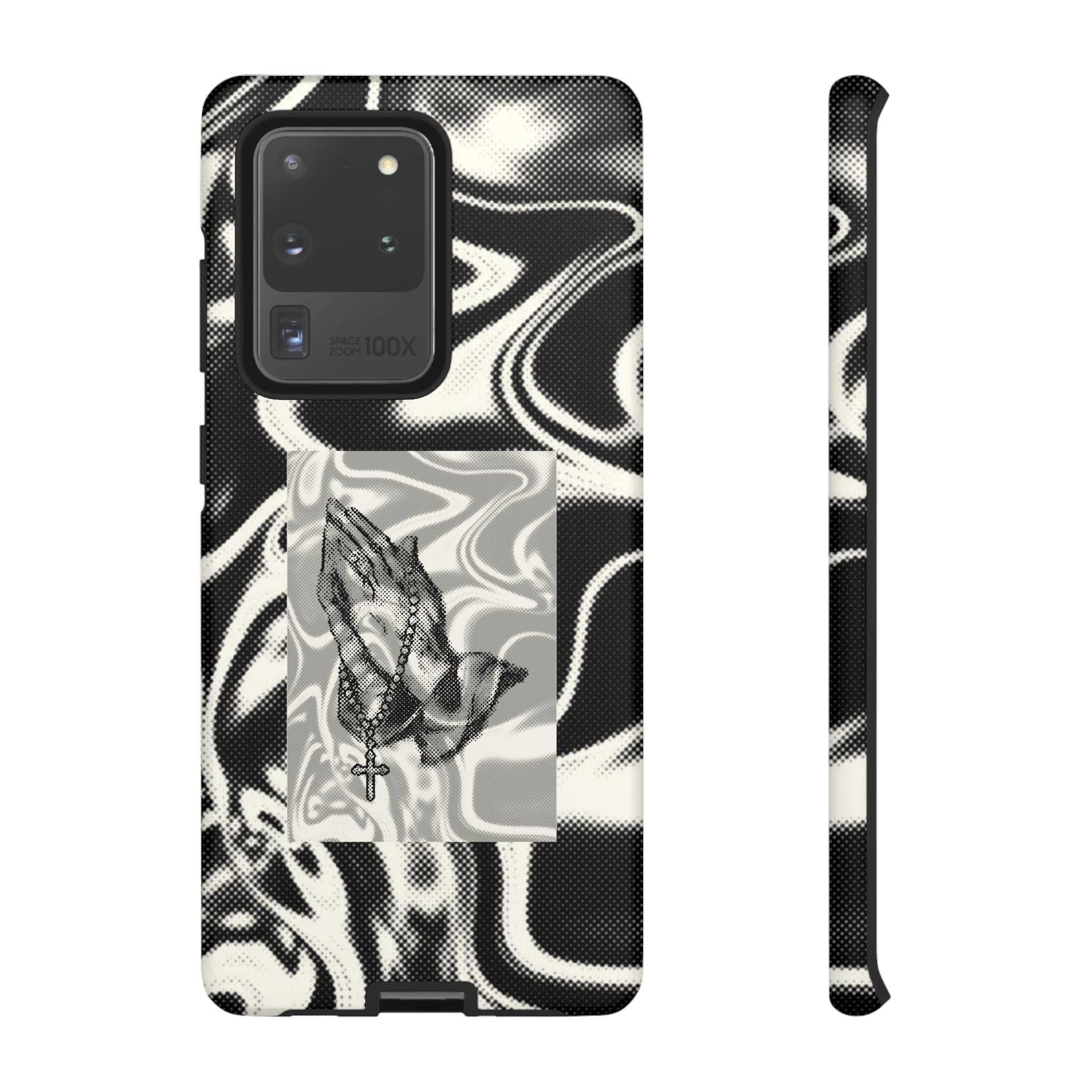 Praying Hands Phone Case – Black White Marble Spiritual Design