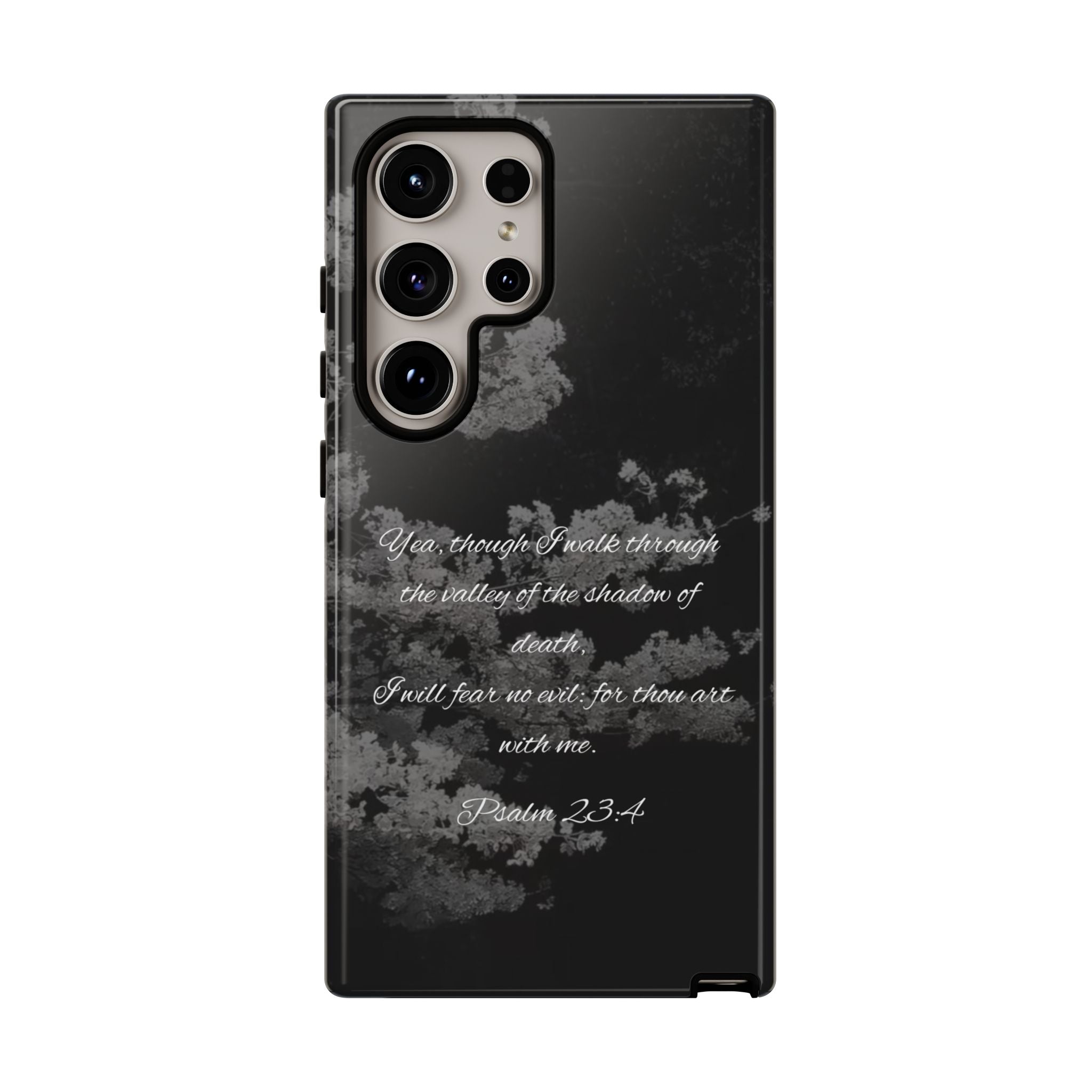 Bible Verse Phone Case — Psalm 23:4 Comfort Black Protective Cover