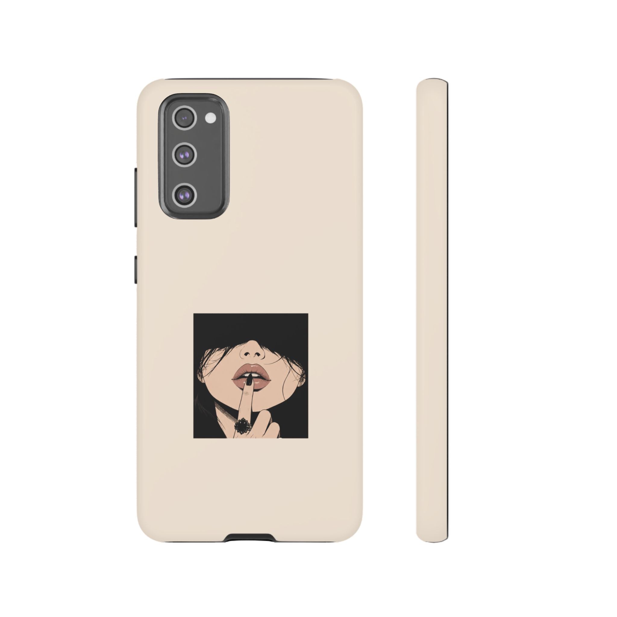 Minimal Anime Girl Shh Design, Edgy Aesthetic Protective Cover